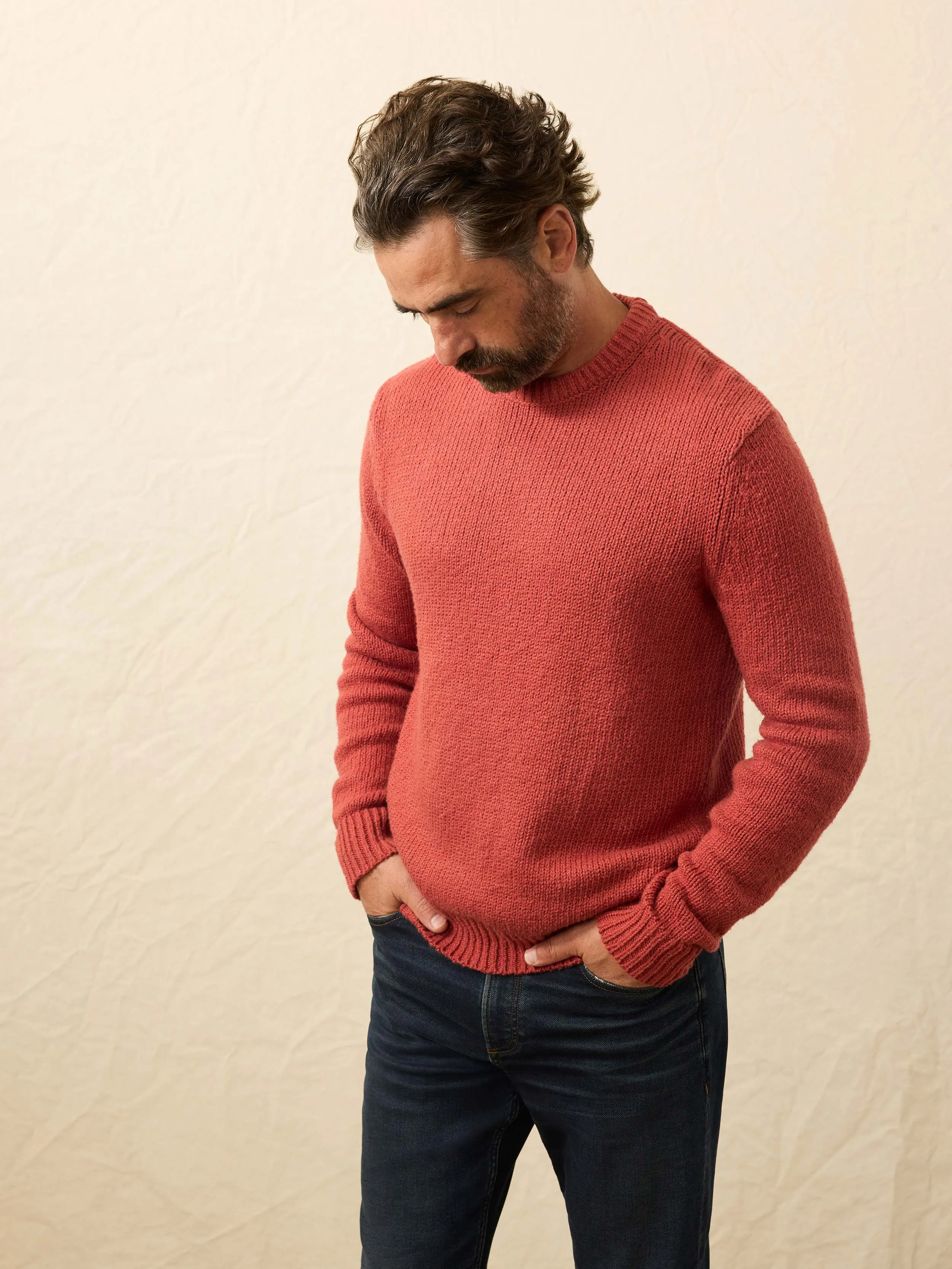 Heirloom Cotton Crewneck Sweater - Eclipse Red sold by Faherty