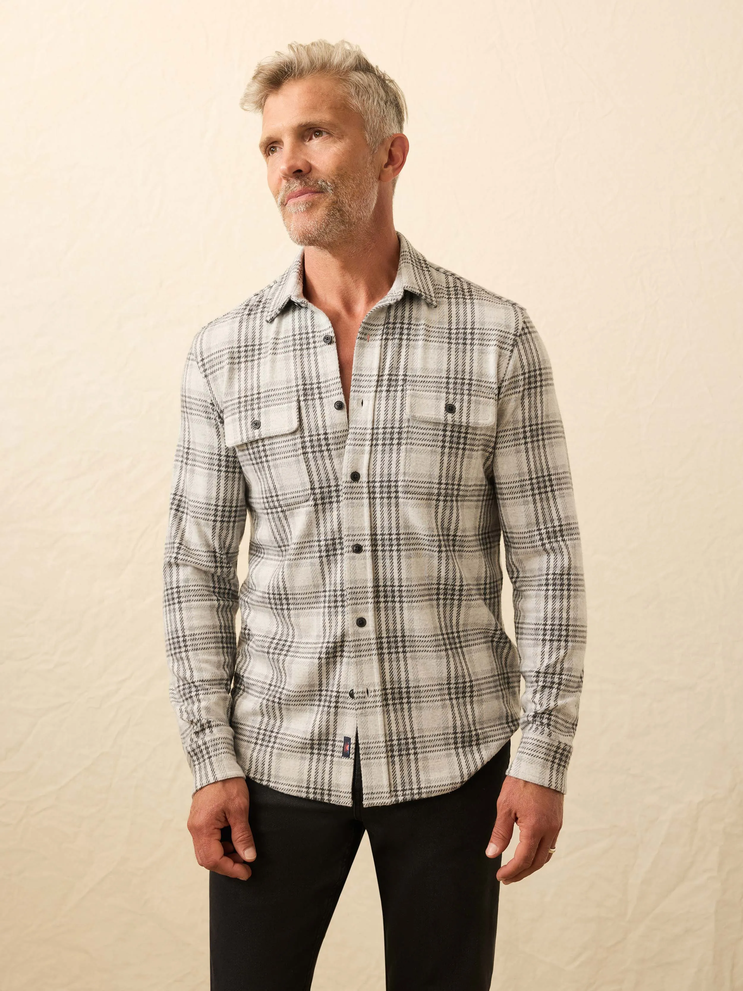 Legend™ Sweater Shirt - Charcoal Cream Plaid sold by Faherty