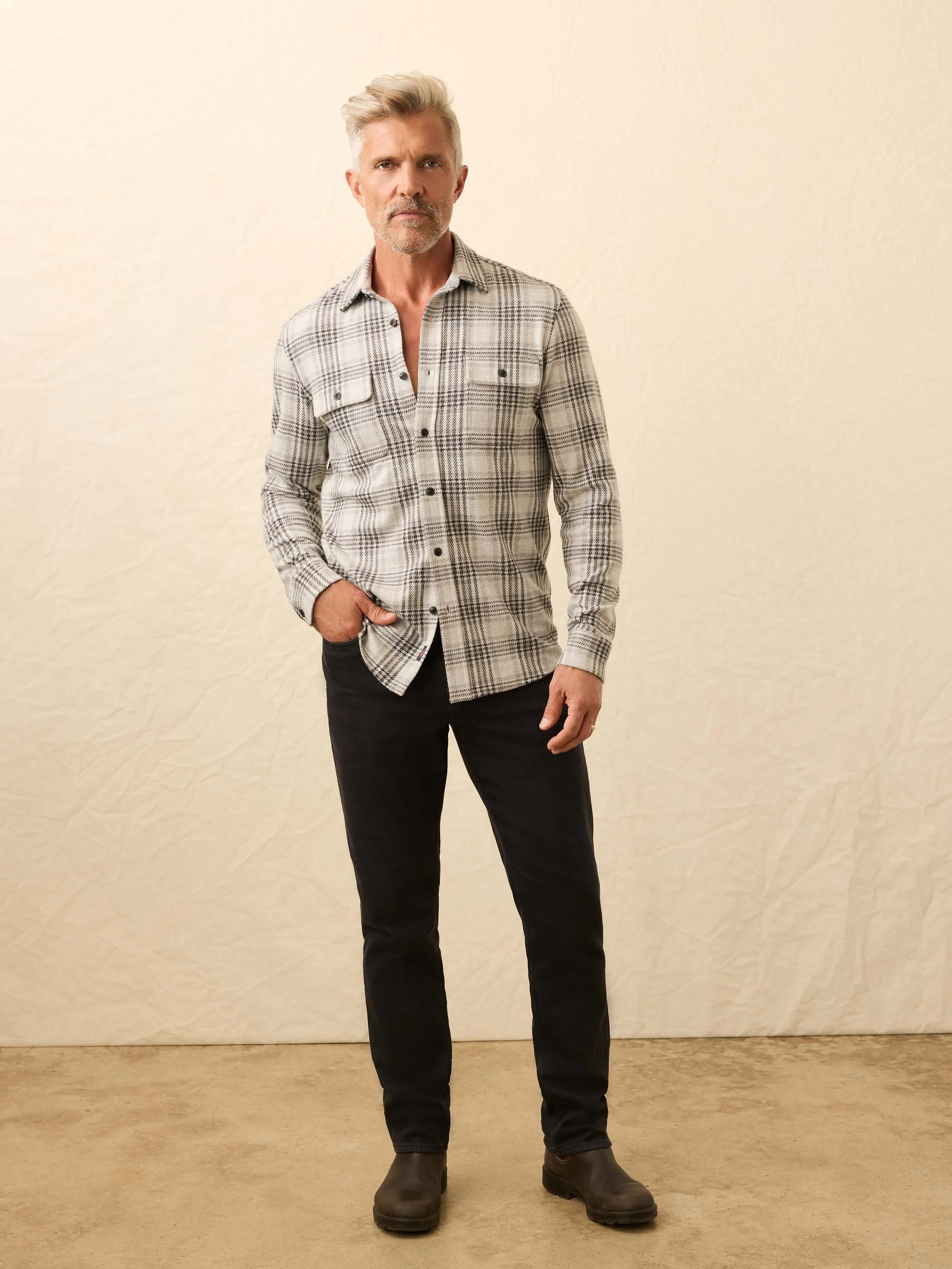 Legend™ Sweater Shirt - Charcoal Cream Plaid sold by Faherty product image thumbnail 3