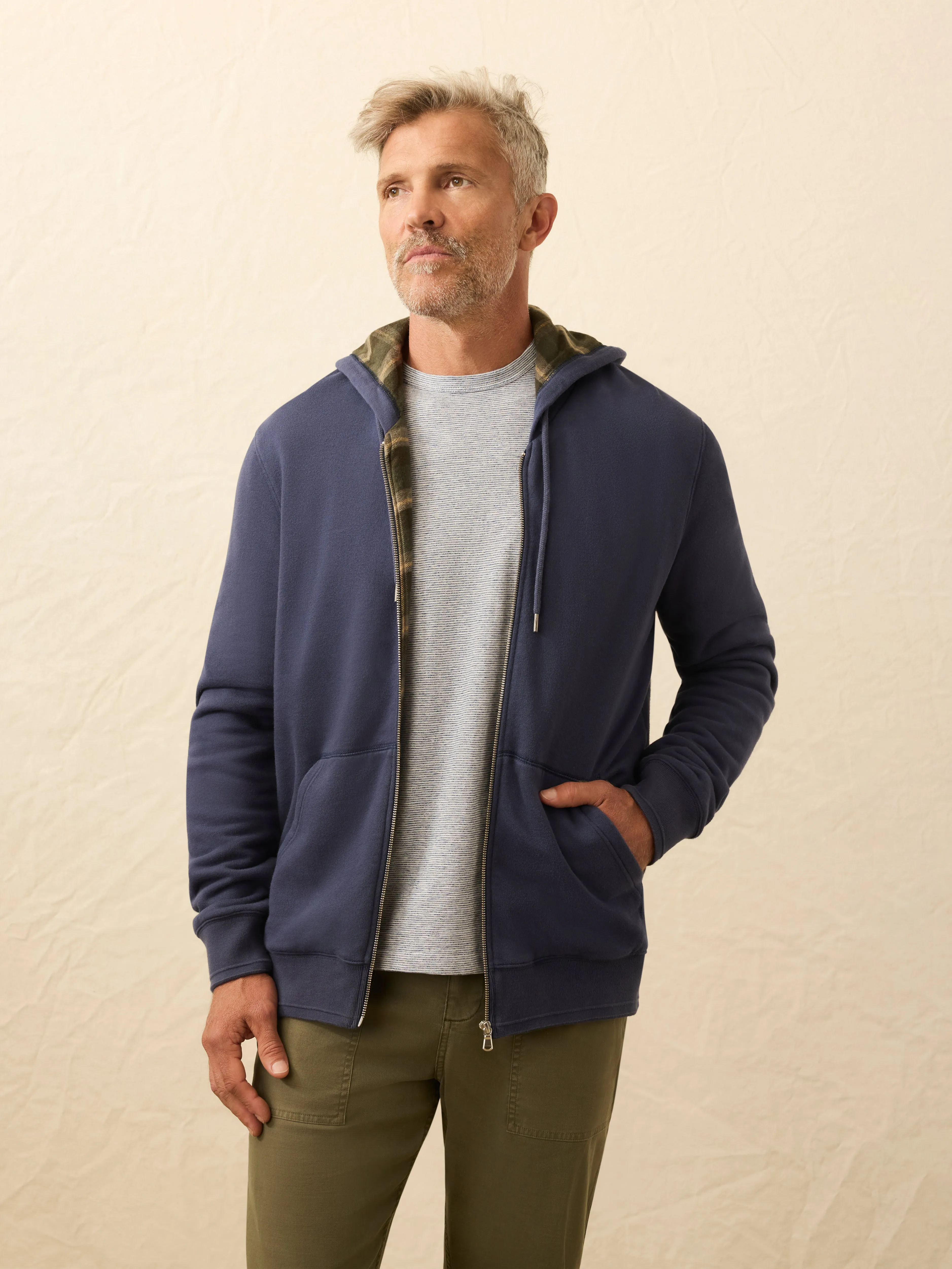 Flannel Lined Full Zip Hoodie - Dark Ocean sold by Faherty