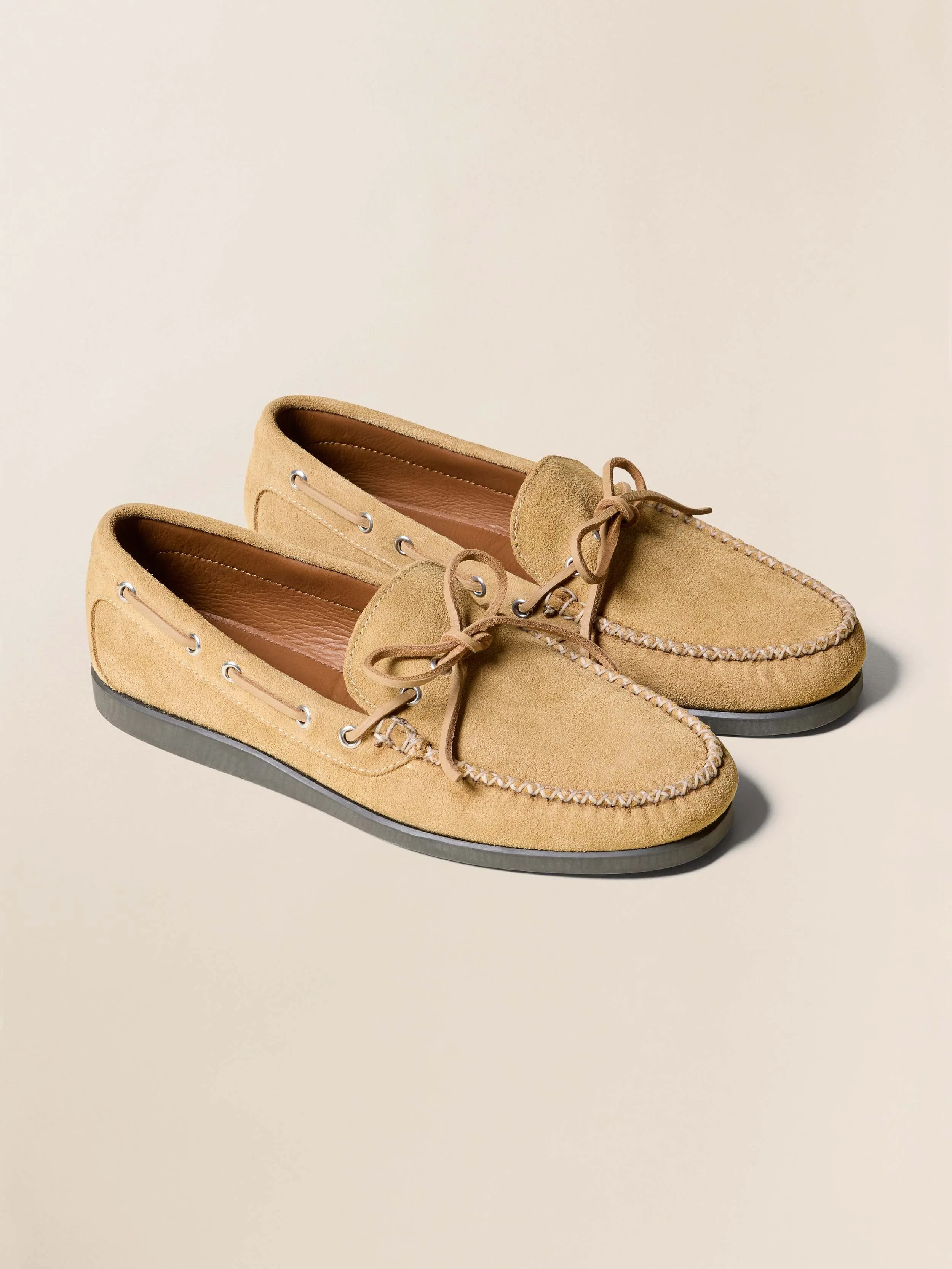 Faherty x Quoddy Canoe Shoe - Khaki Suede sold by Faherty