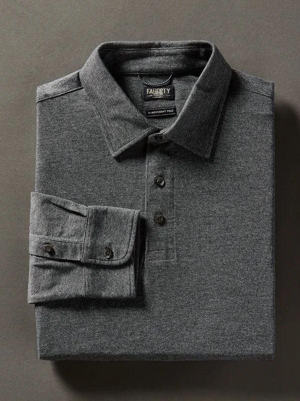 Long-Sleeve Movement™ Pique Polo - Dusty Iron Heather sold by Faherty
