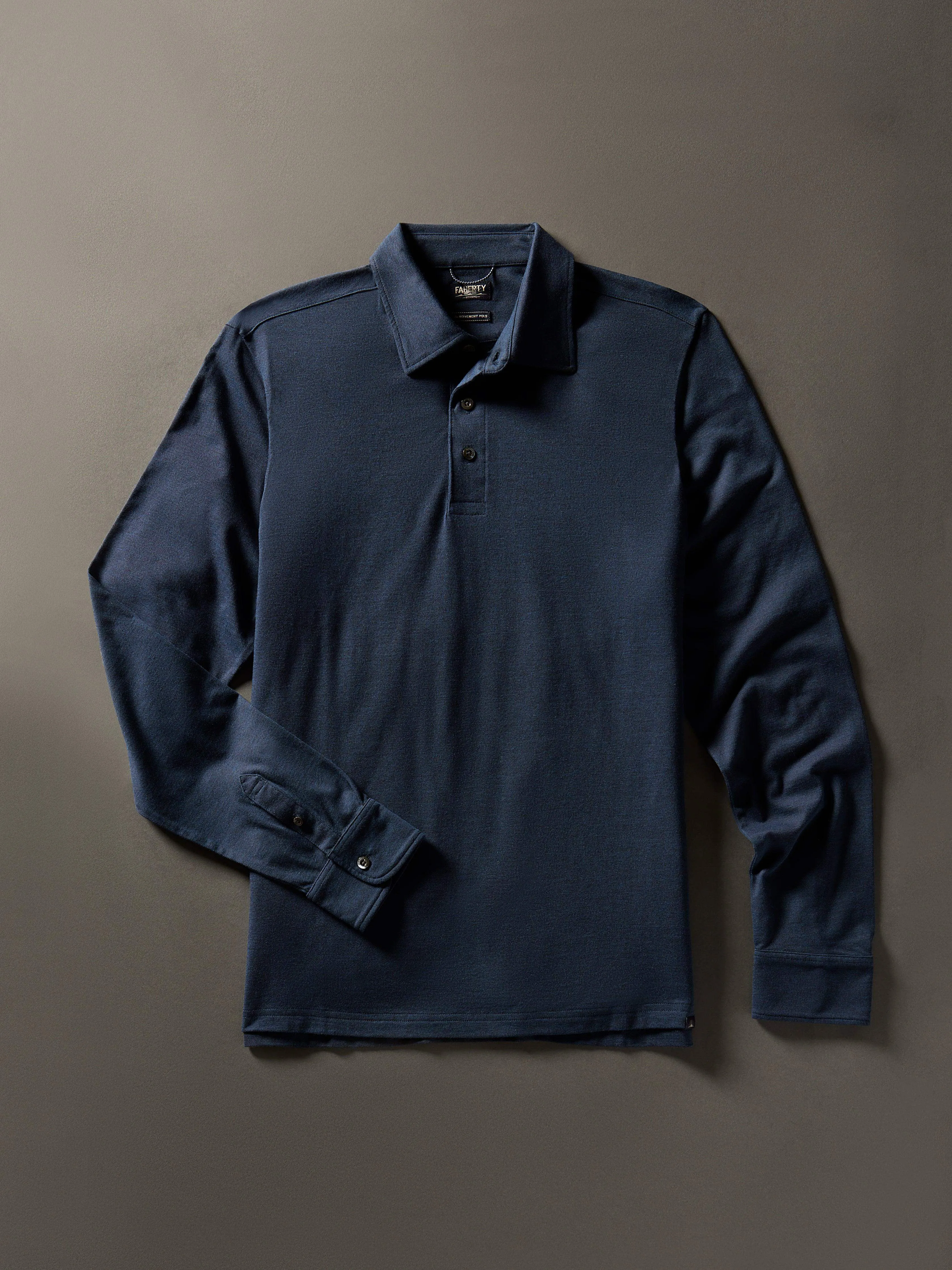 Long-Sleeve Movement™ Pique Polo - Harbor Night Heather sold by Faherty product image thumbnail 2