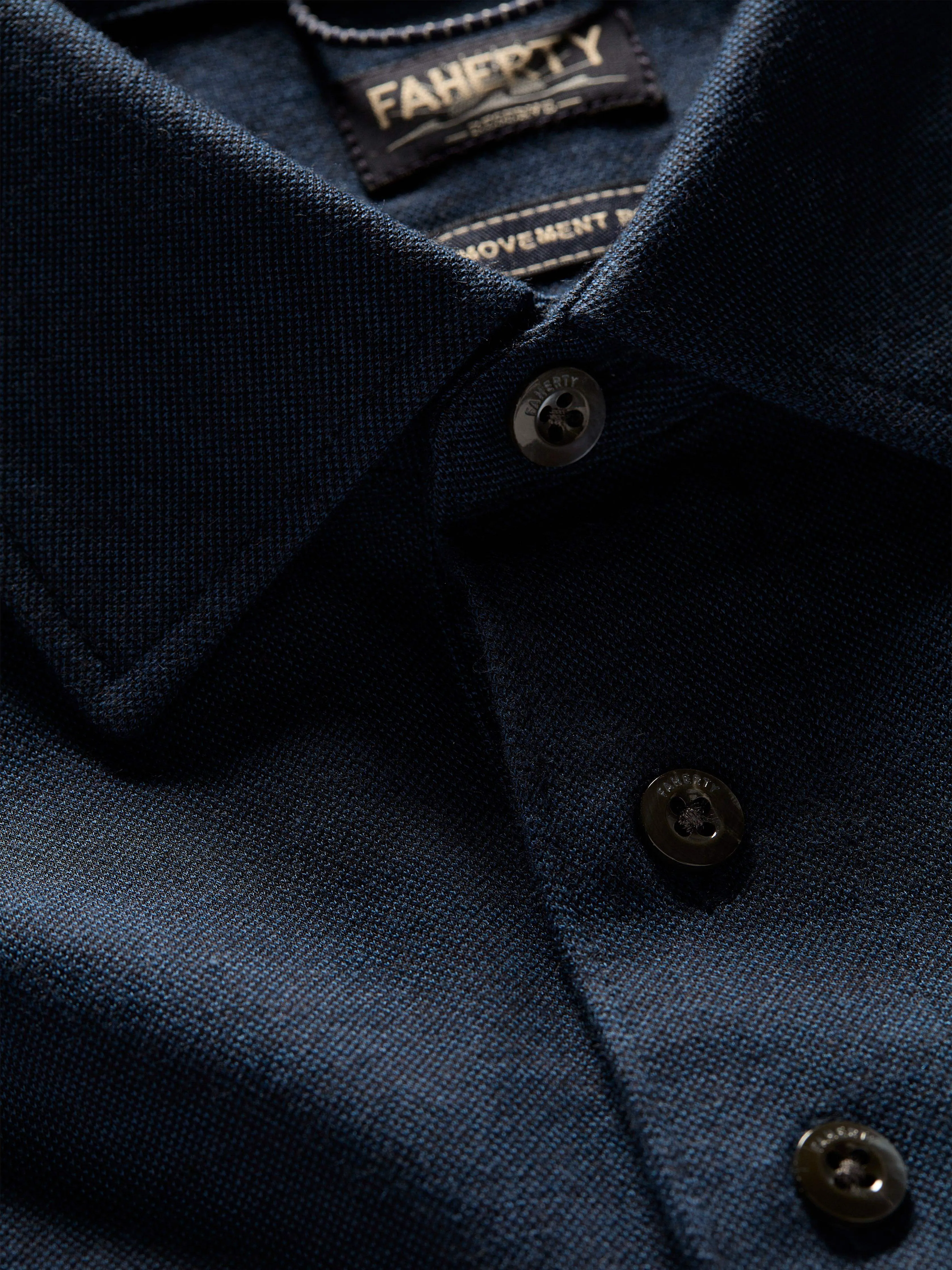 Long-Sleeve Movement™ Pique Polo - Harbor Night Heather sold by Faherty product image thumbnail 3
