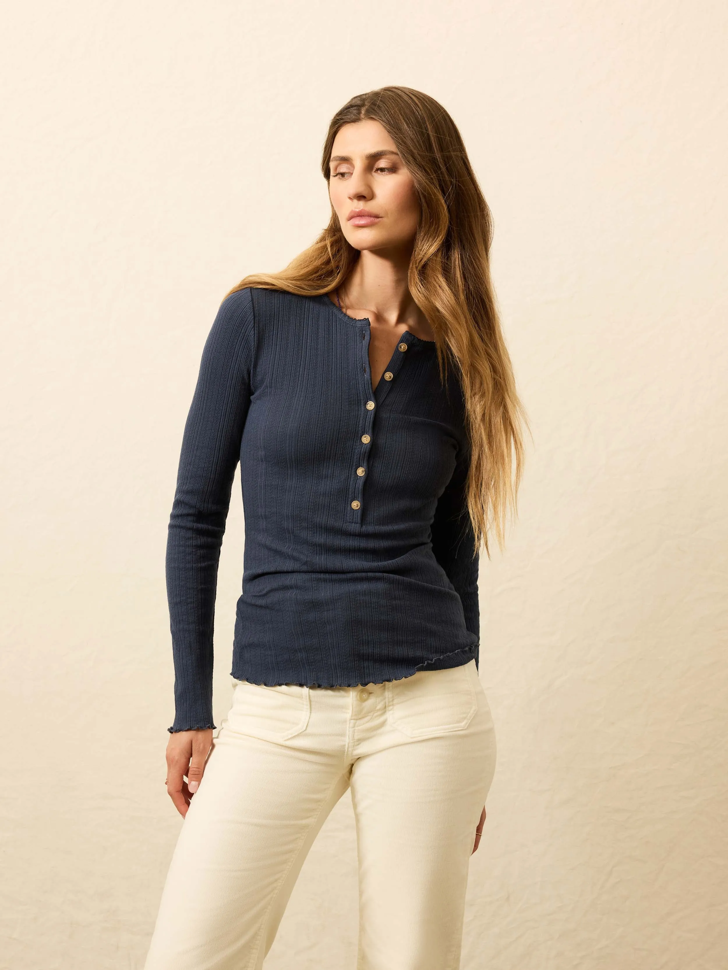 Paradise Pointelle Henley - Blue Nights sold by Faherty product image thumbnail 5
