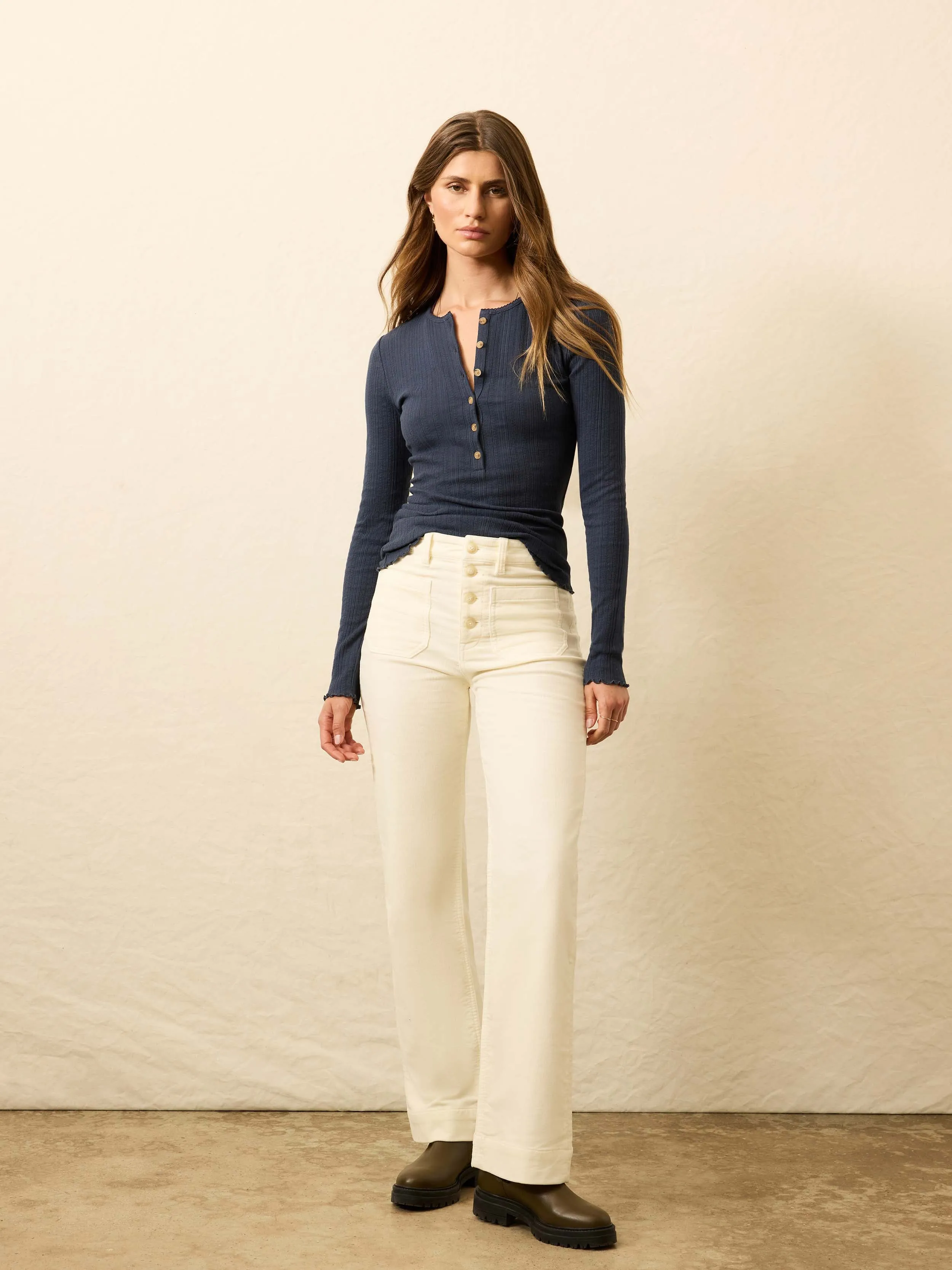Paradise Pointelle Henley - Blue Nights sold by Faherty product image thumbnail 4