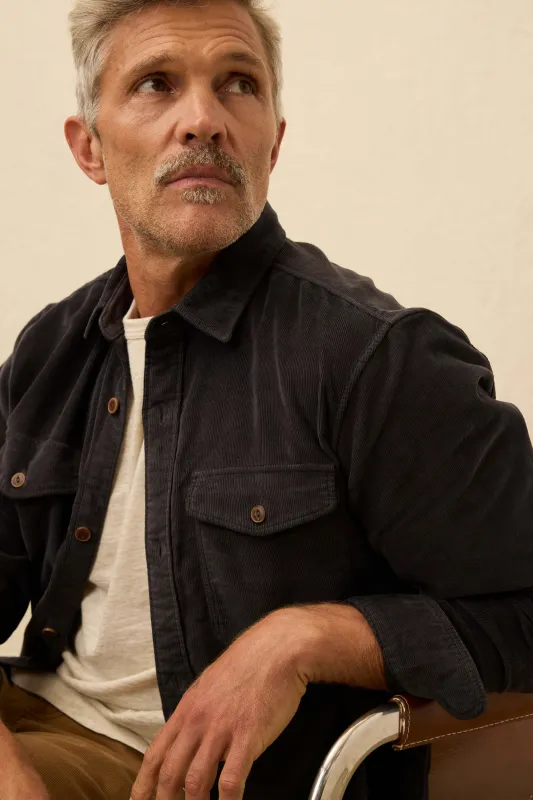 Stretch Terry Corduroy Workshirt - Washed Charcoal sold by Faherty
