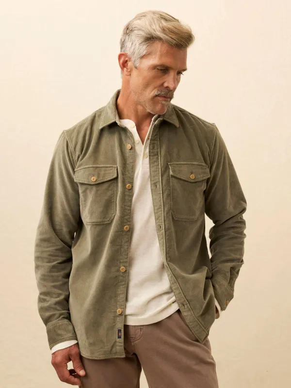 Stretch Terry Corduroy Workshirt - Light Pine sold by Faherty