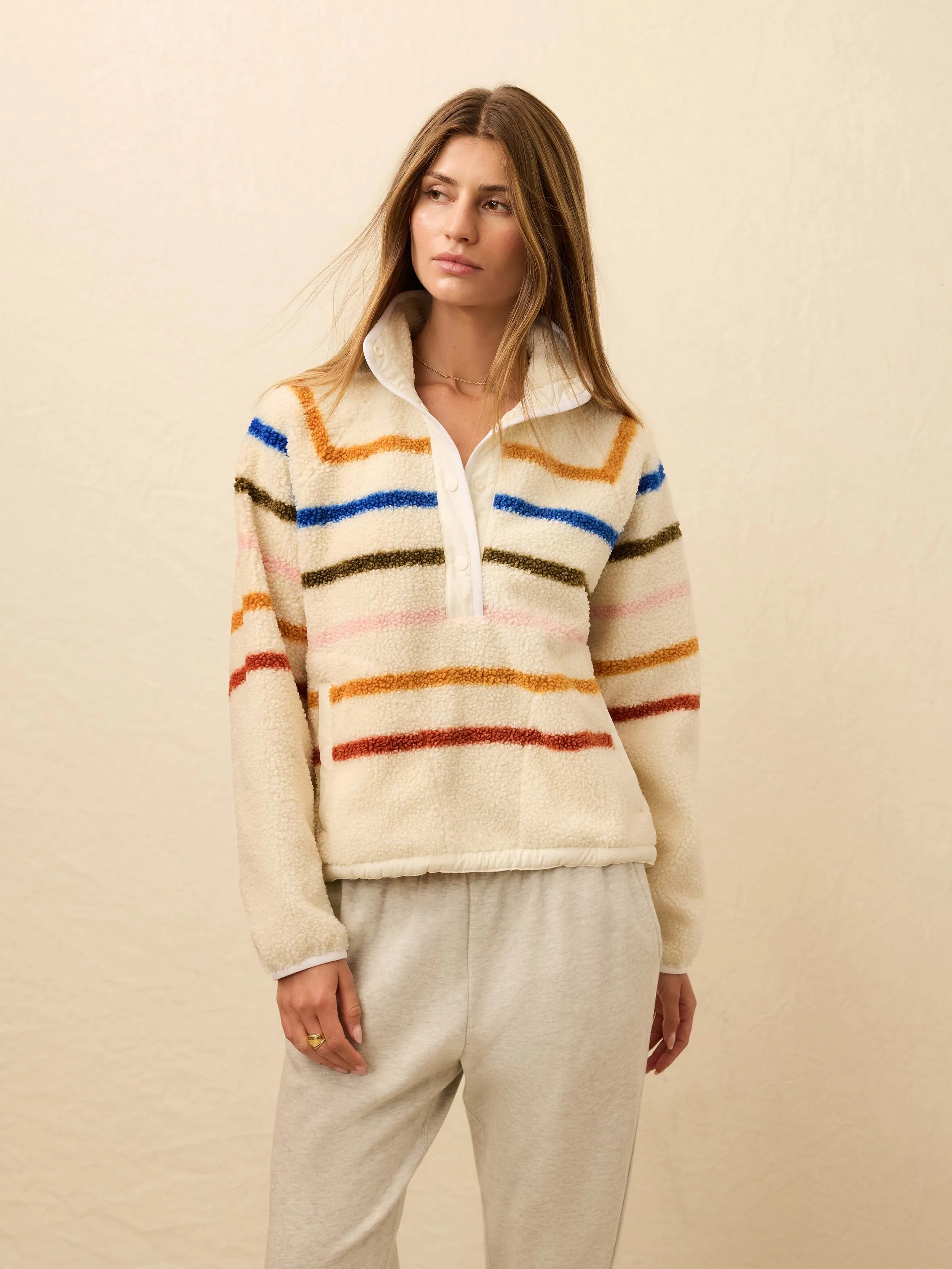 Fireside Fleece Popover - Dream Fleece Stripe sold by Faherty