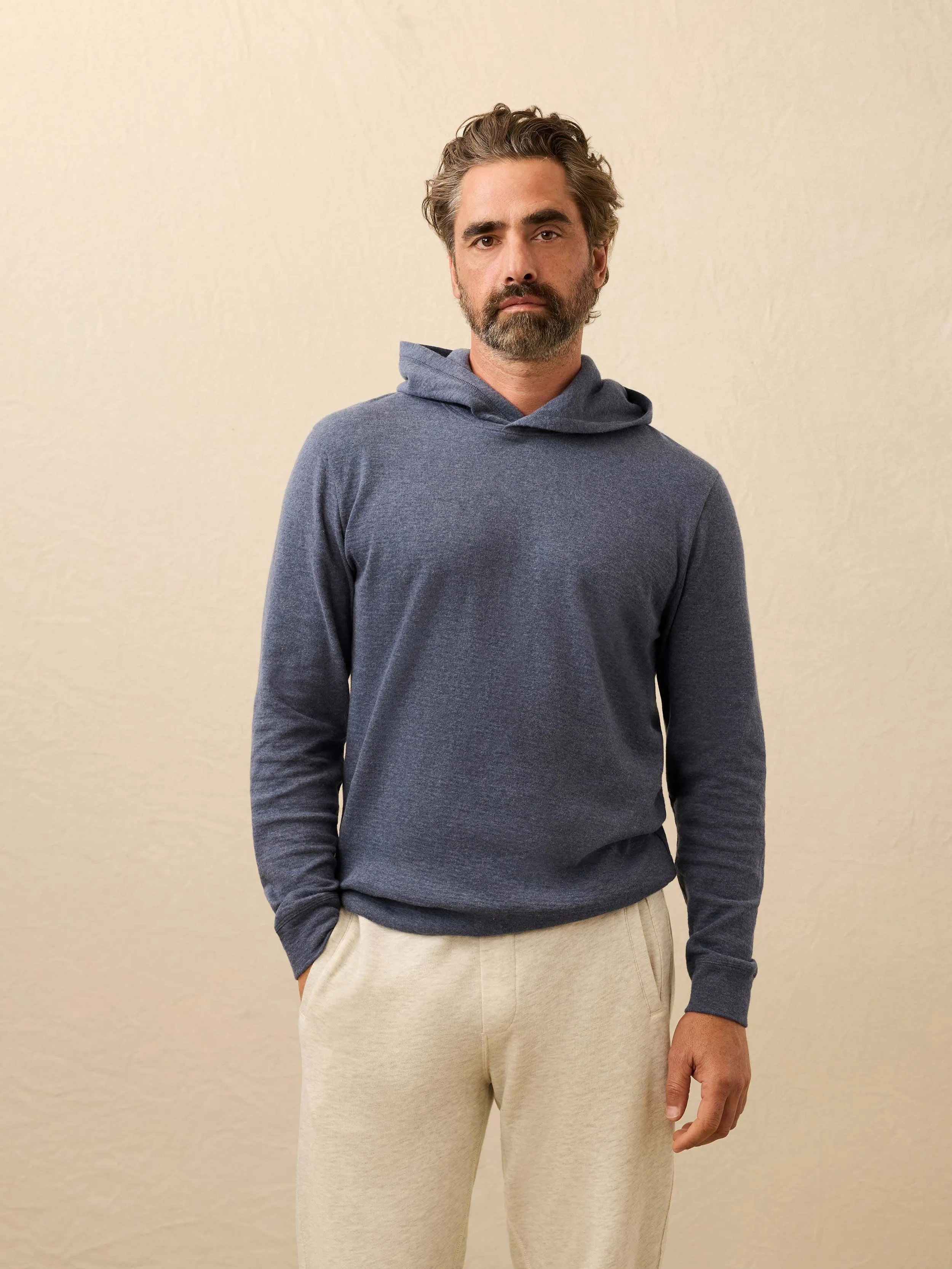 Aspen Lounge Cashmere Hoodie - Night Ocean Melange sold by Faherty