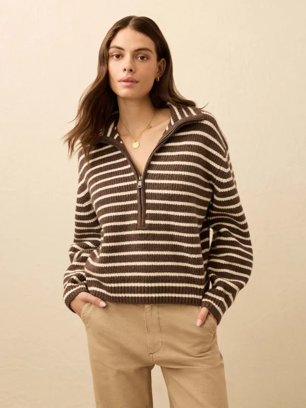 Jackson Quarter Zip - Mocha Stripe sold by Faherty