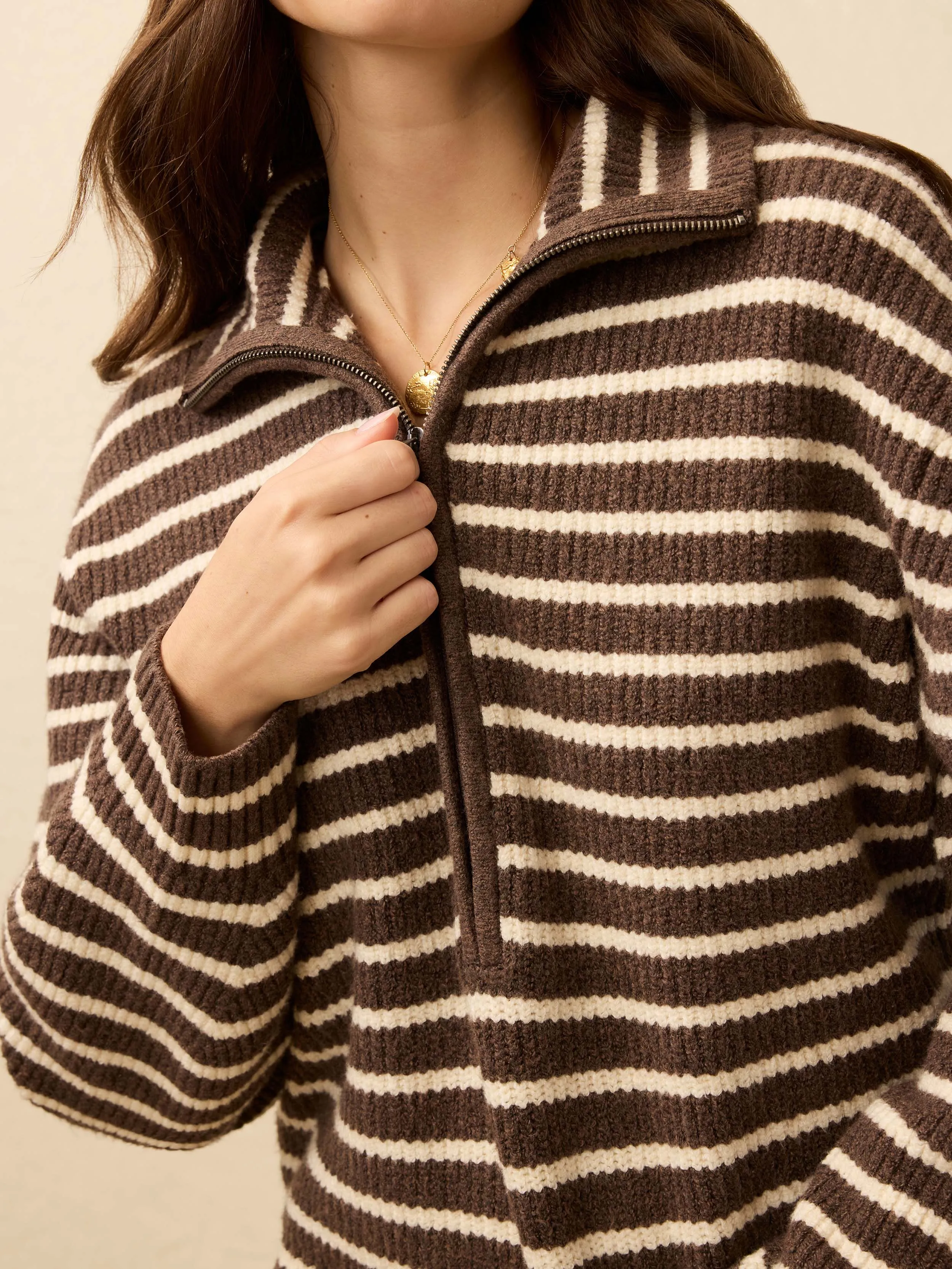 Jackson Quarter Zip - Mocha Stripe sold by Faherty product image thumbnail 2