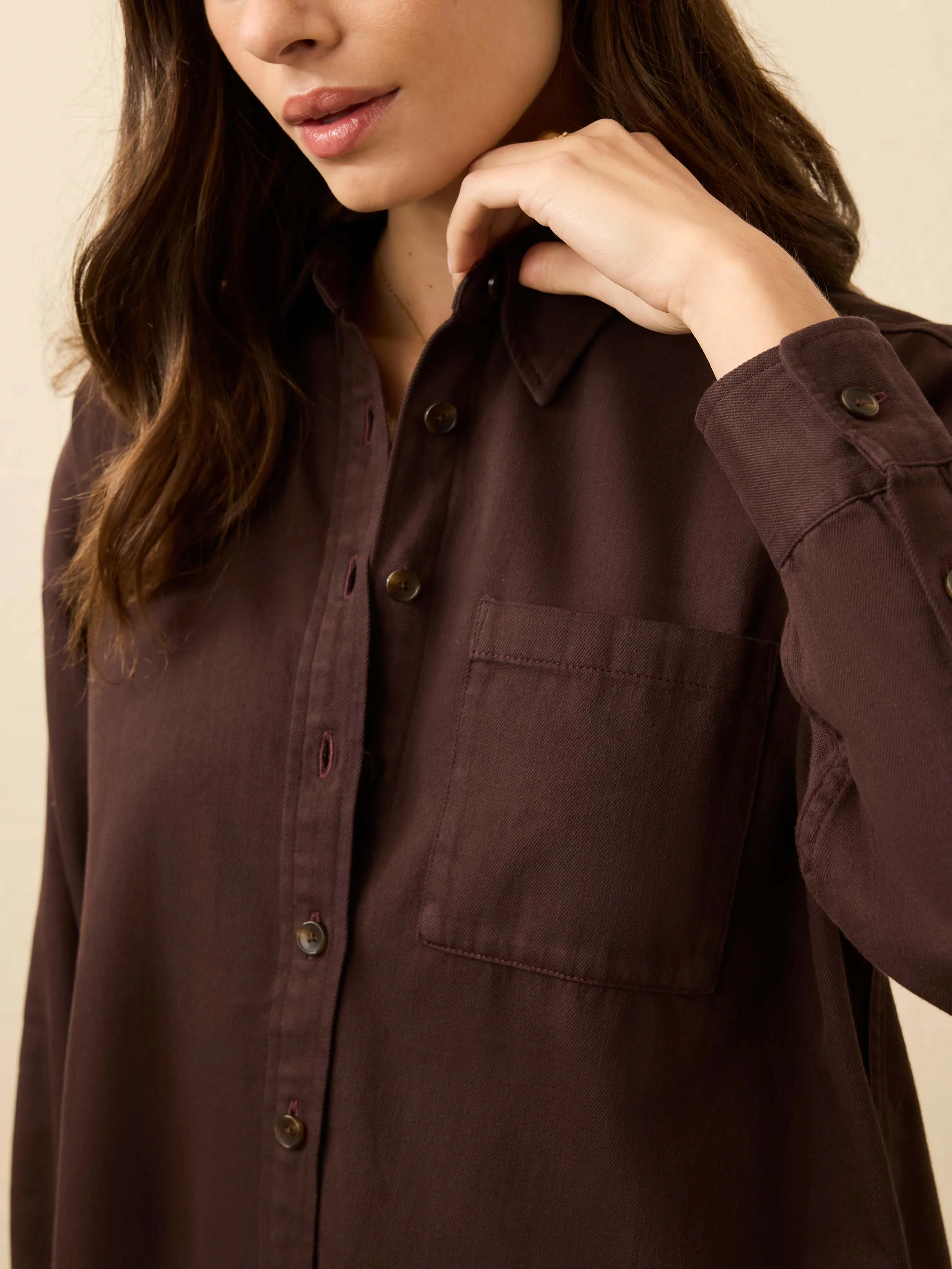 Sunfair Denim Shirt - Chocolate Brown sold by Faherty product image thumbnail 2