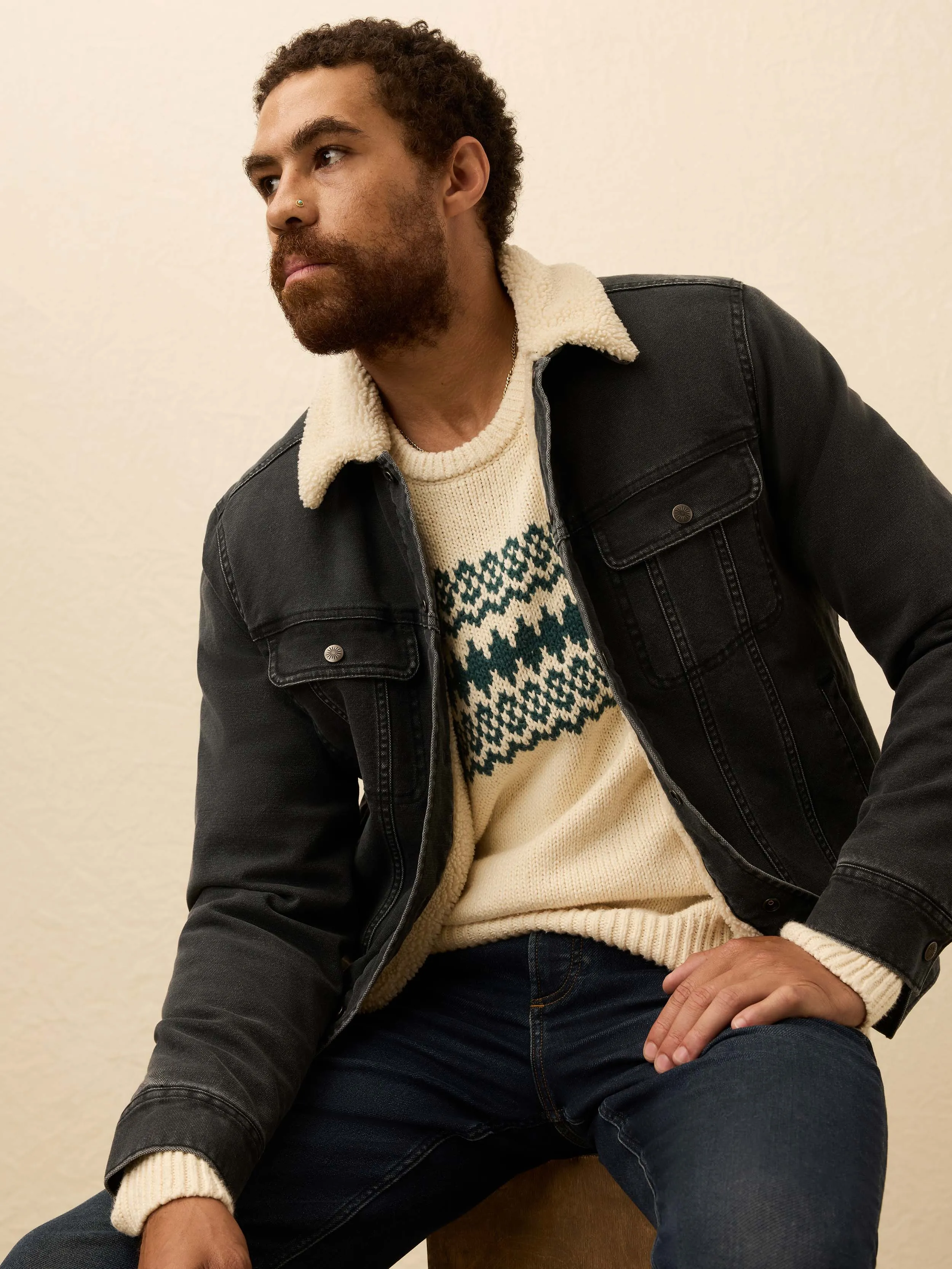 Heirloom Cotton Crewneck Sweater - Cream Forest Fairisle sold by Faherty product image thumbnail 4