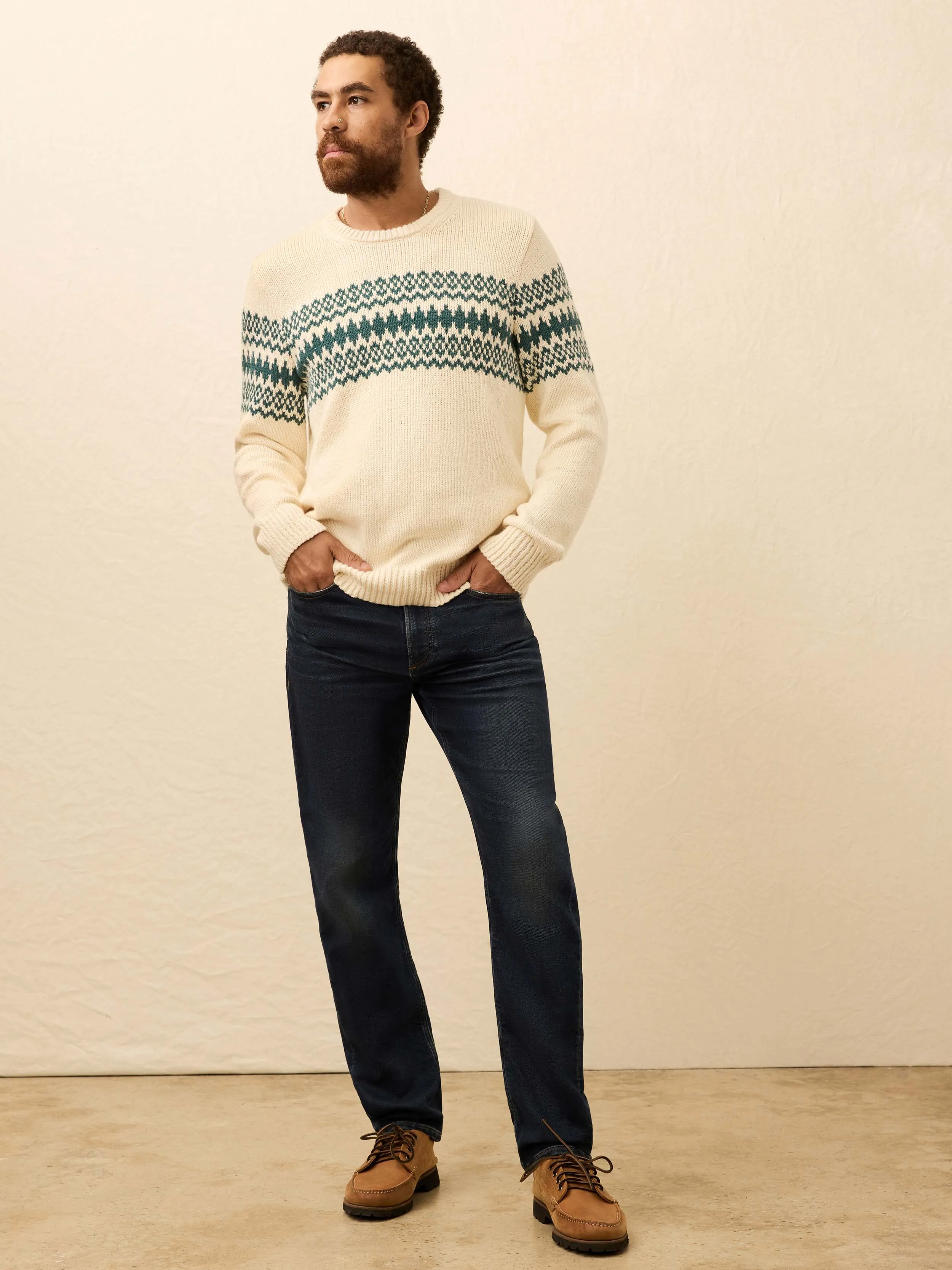 Heirloom Cotton Crewneck Sweater - Cream Forest Fairisle sold by Faherty product image thumbnail 5