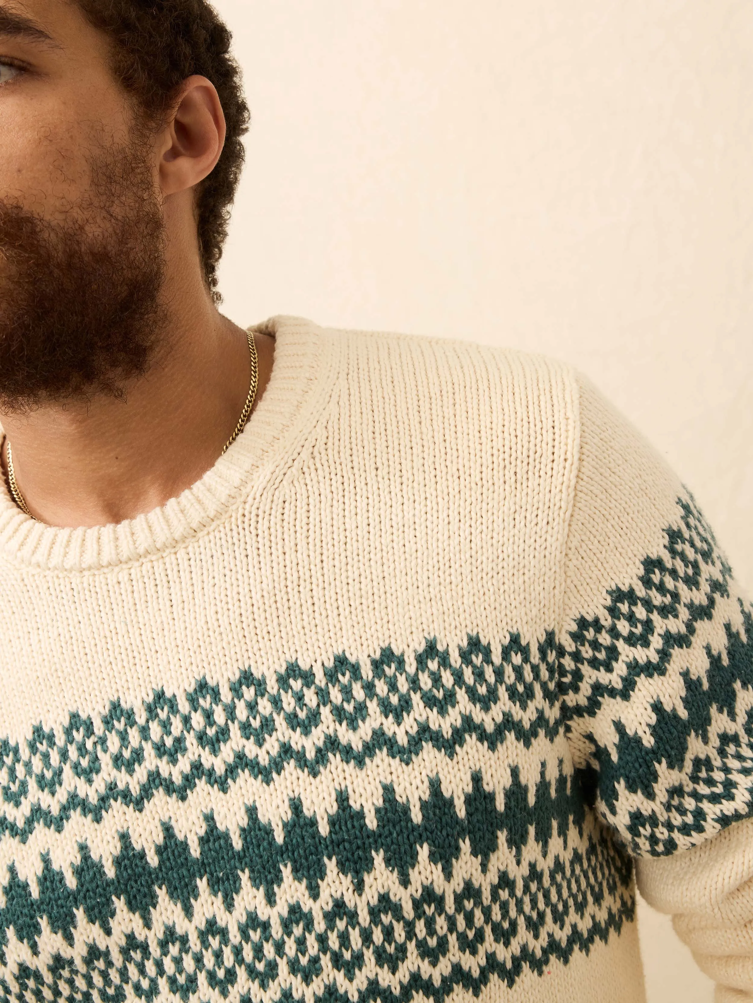 Heirloom Cotton Crewneck Sweater - Cream Forest Fairisle sold by Faherty product image thumbnail 2