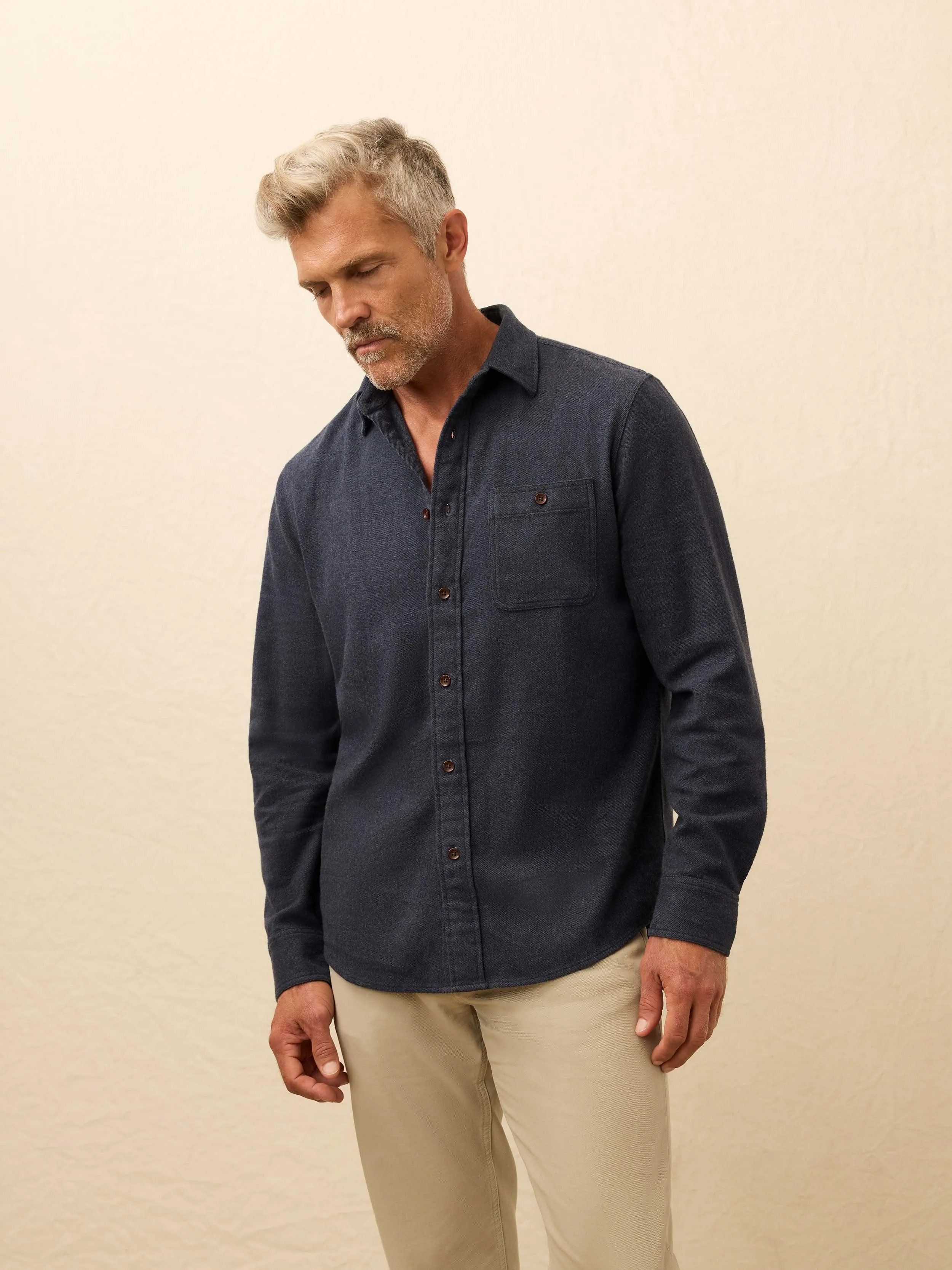 Super Brushed Flannel - Navy Harbor sold by Faherty
