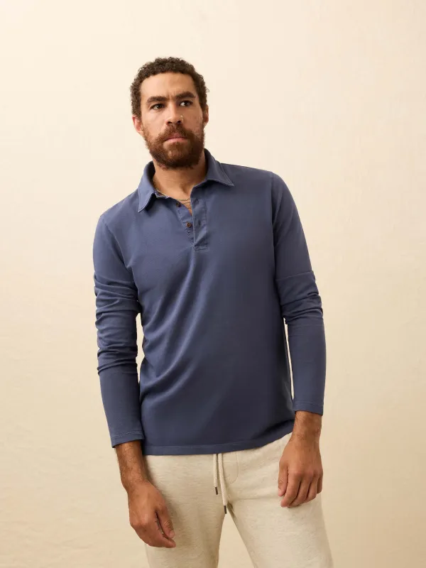 Long-Sleeve Field Knit Polo - Blue Nights sold by Faherty