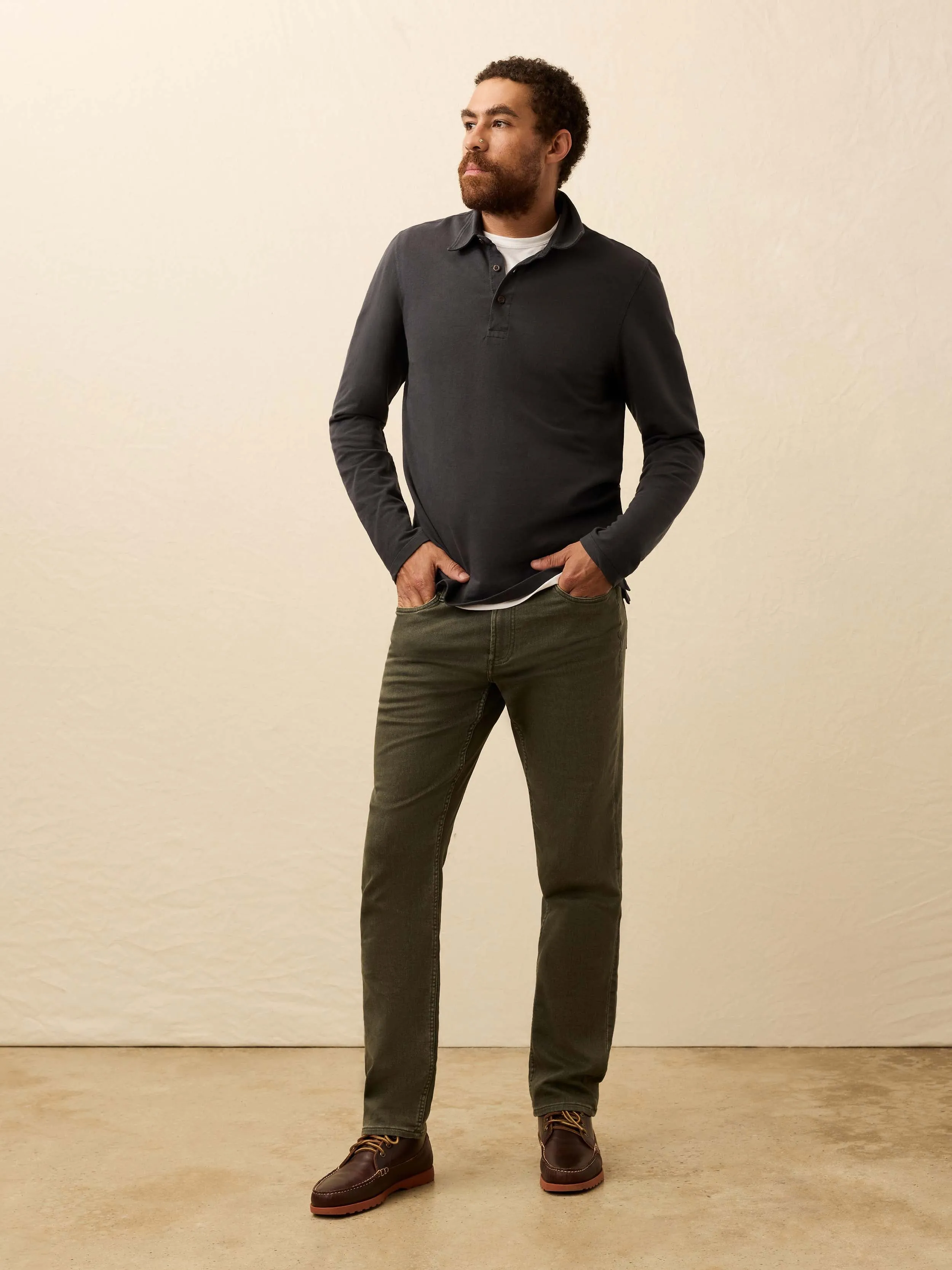 Long-Sleeve Field Knit Polo - Washed Charcoal sold by Faherty product image thumbnail 3