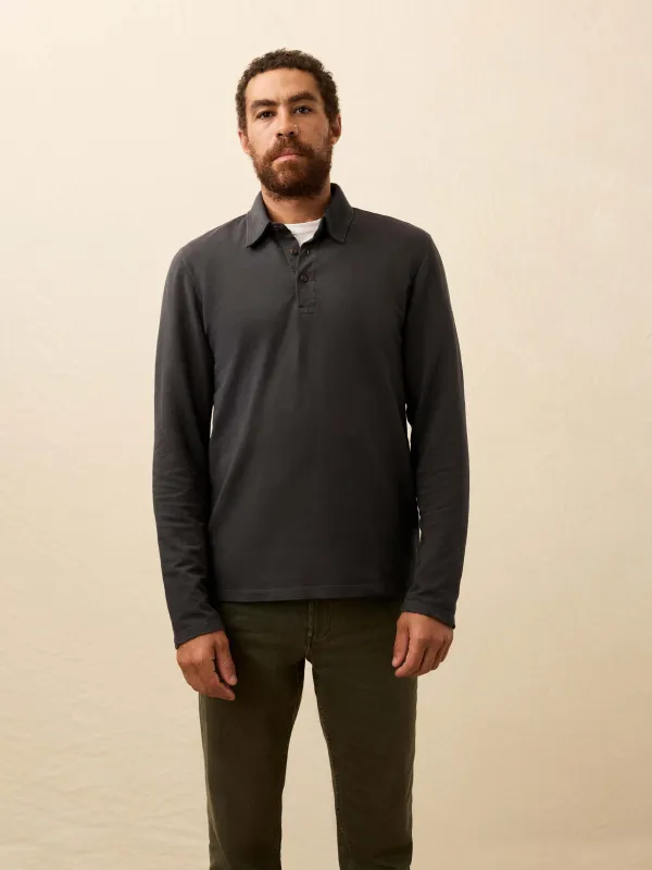 Long-Sleeve Field Knit Polo - Washed Charcoal sold by Faherty