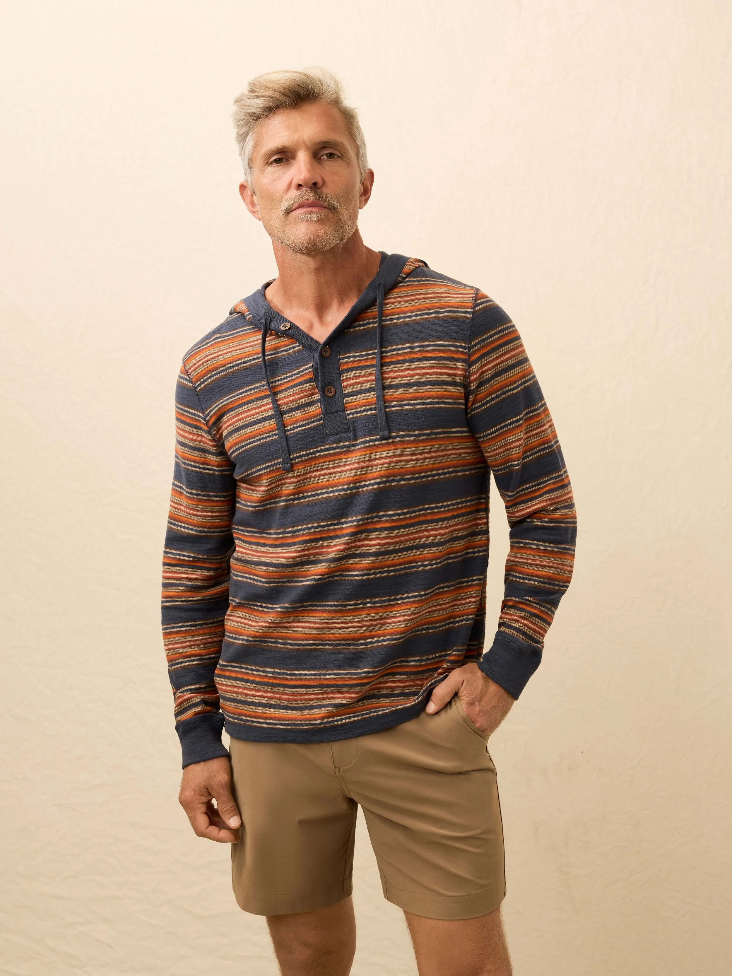Sunwashed Organic Hoodie - Nighttime Fire Stripe sold by Faherty