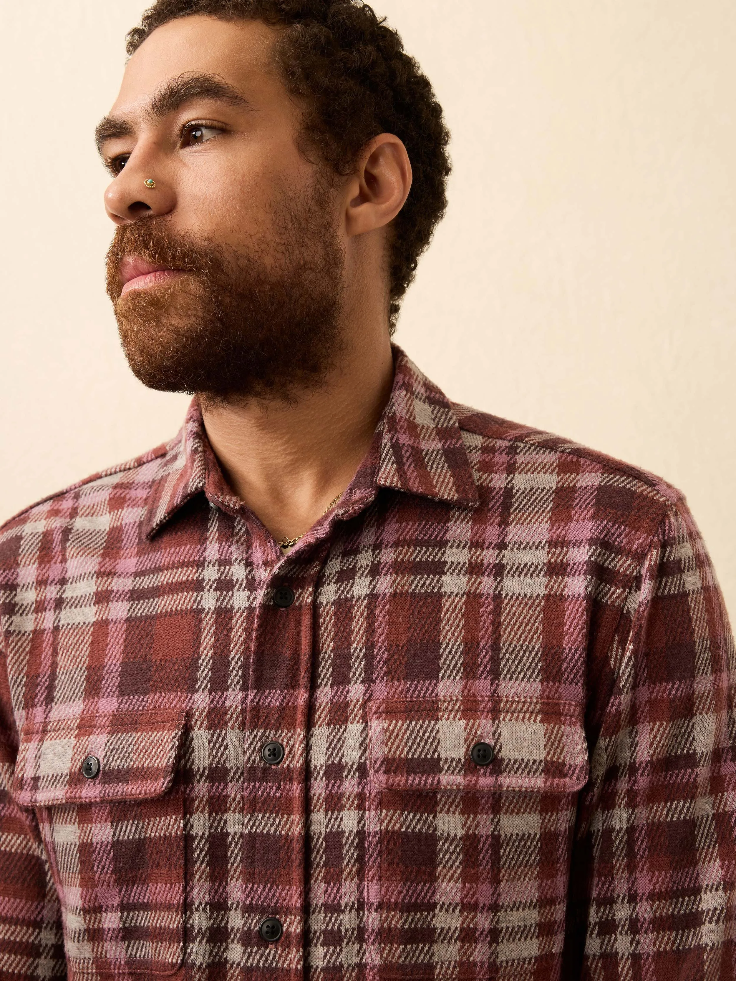 Legend™ Sweater Shirt - Burgundy Rose Plaid sold by Faherty product image thumbnail 3