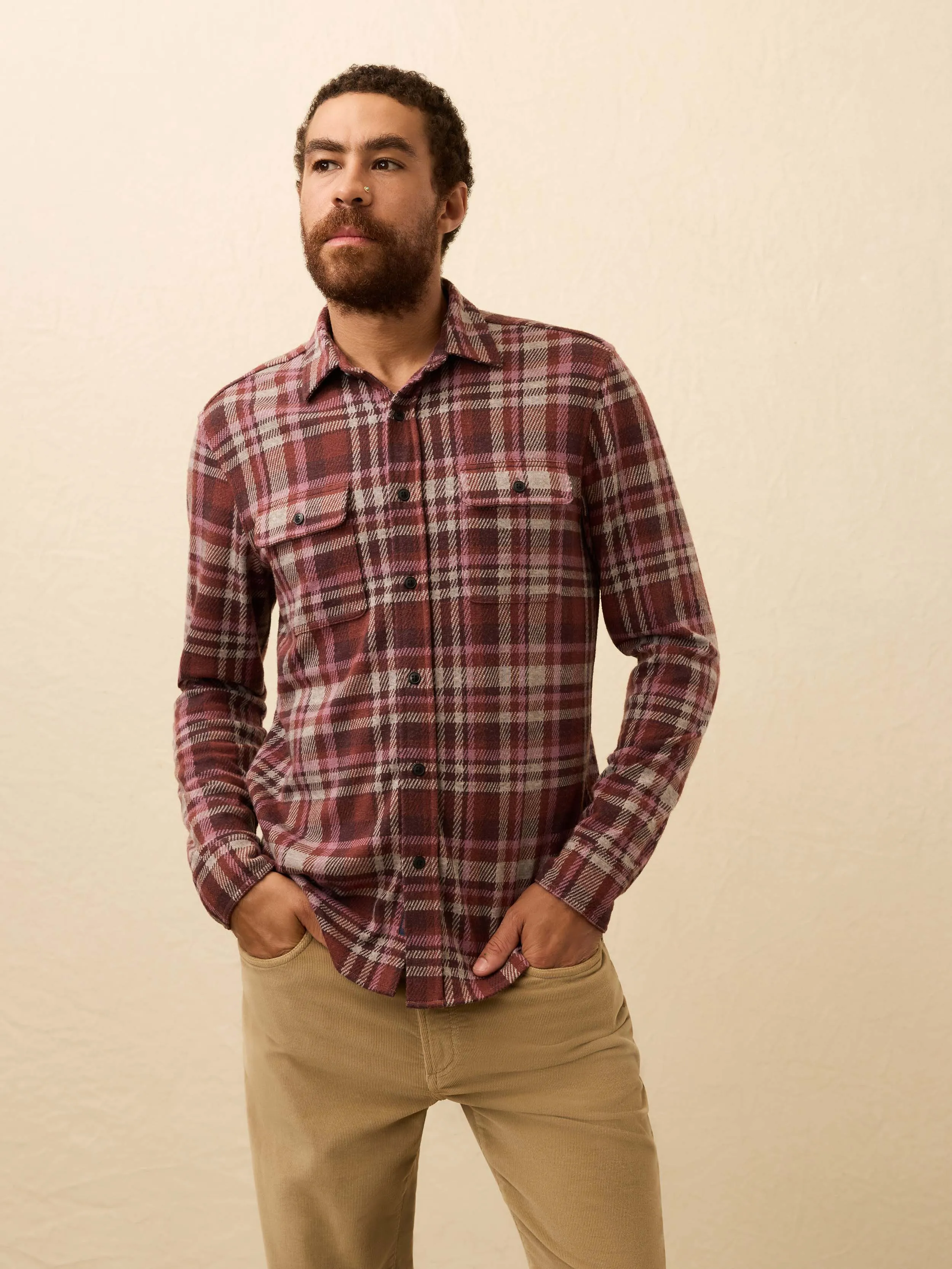 Legend™ Sweater Shirt - Burgundy Rose Plaid sold by Faherty