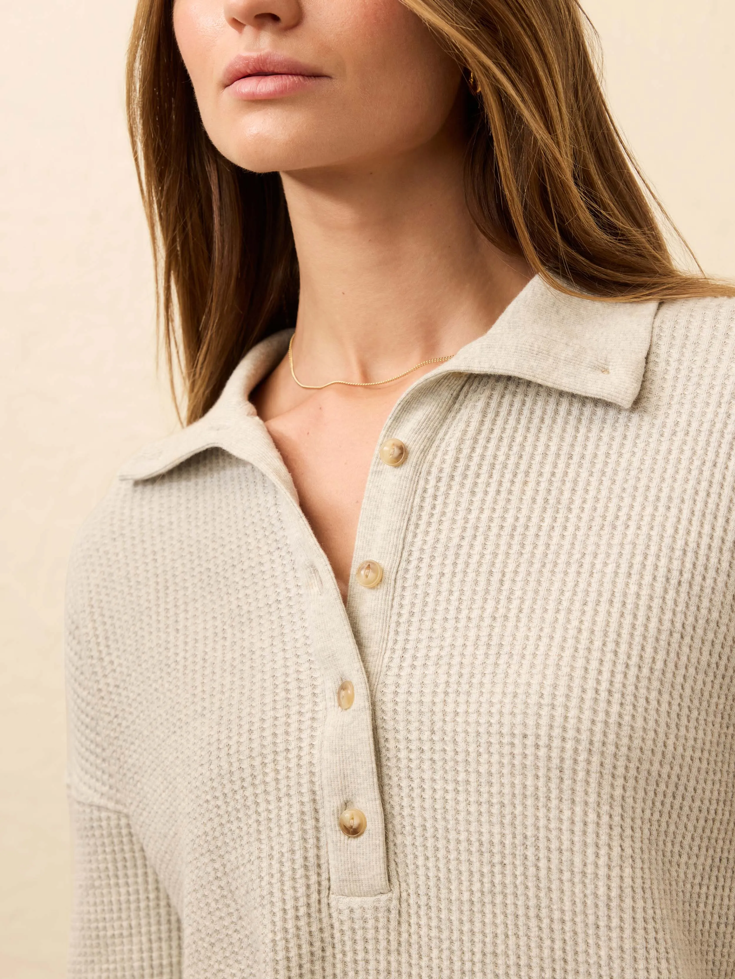 Après Waffle Henley - Light Grey Heather sold by Faherty product image thumbnail 3