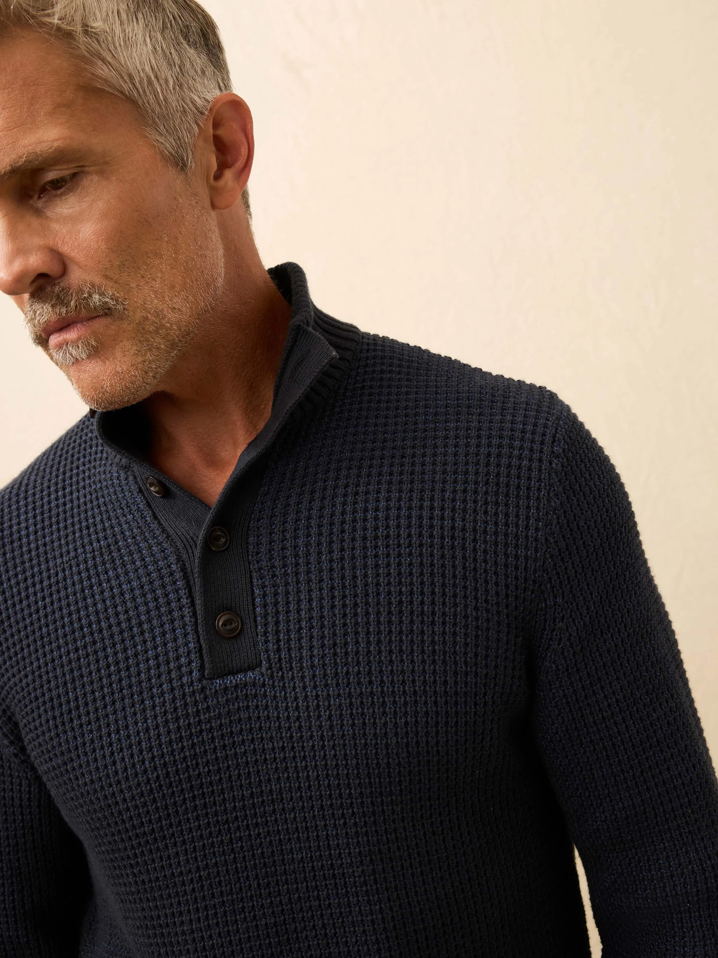 Quarter Button Sweater - Winter Navy sold by Faherty product image thumbnail 3