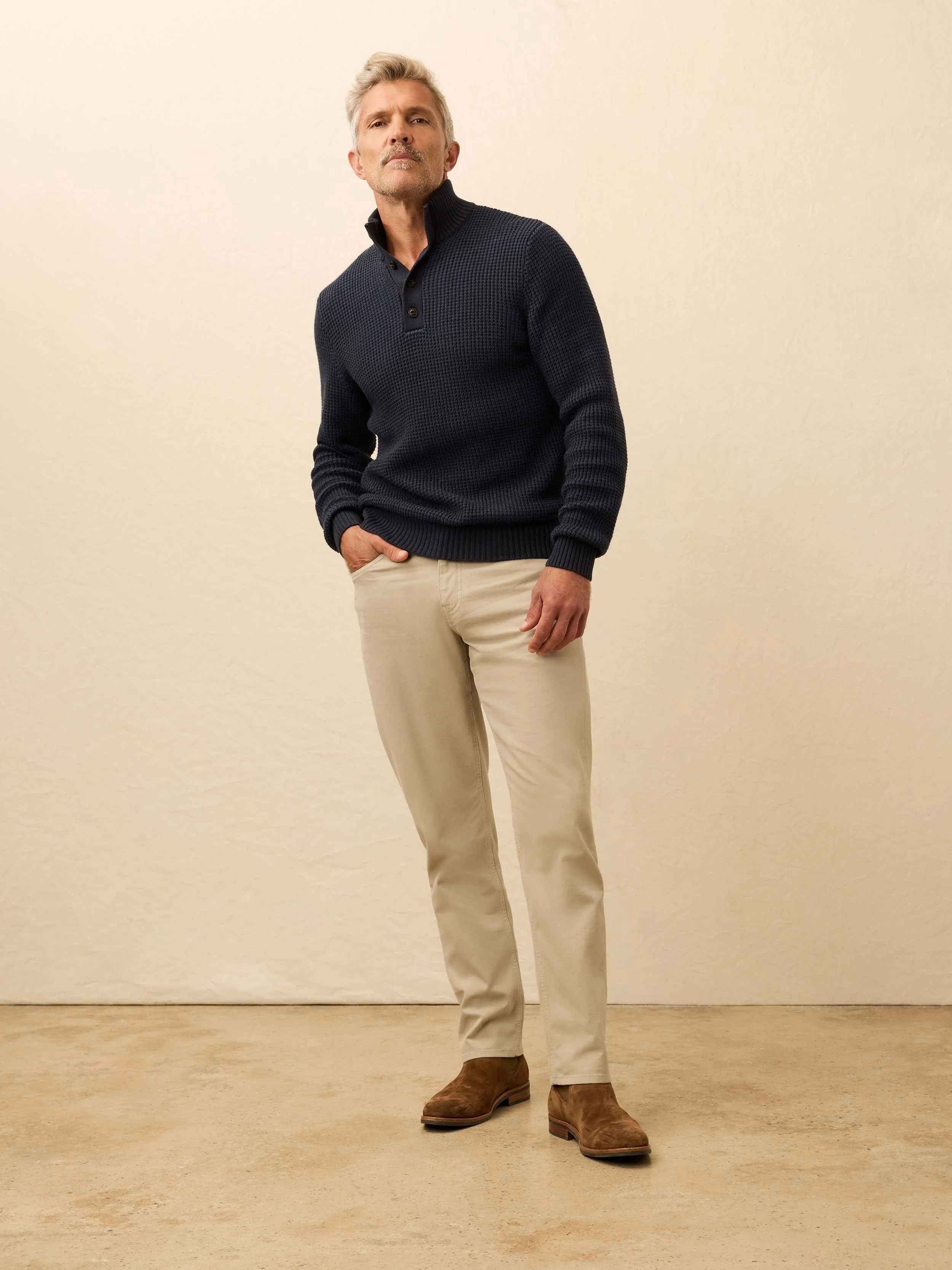 Quarter Button Sweater - Winter Navy sold by Faherty product image thumbnail 2