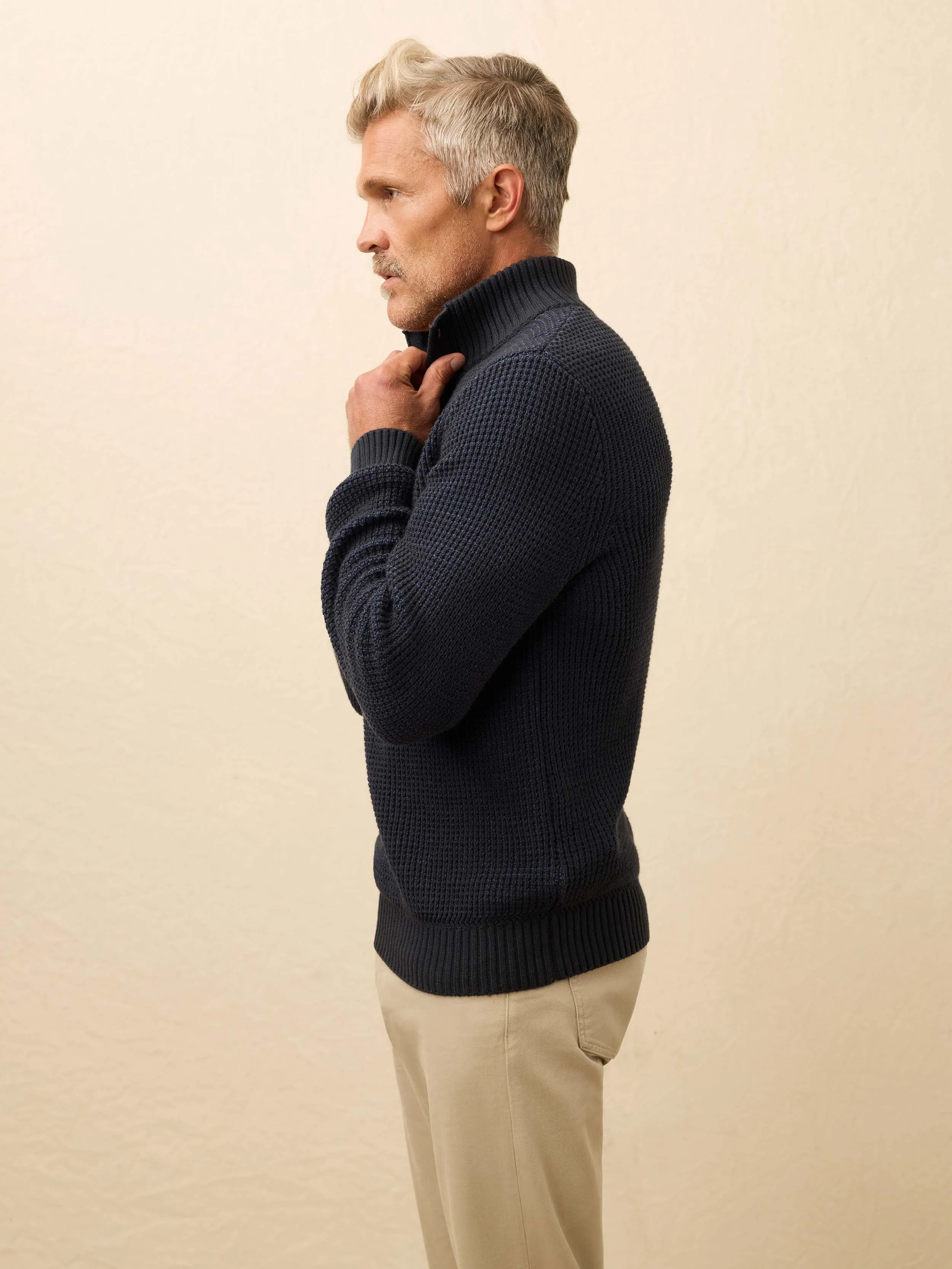 Quarter Button Sweater - Winter Navy sold by Faherty product image thumbnail 4