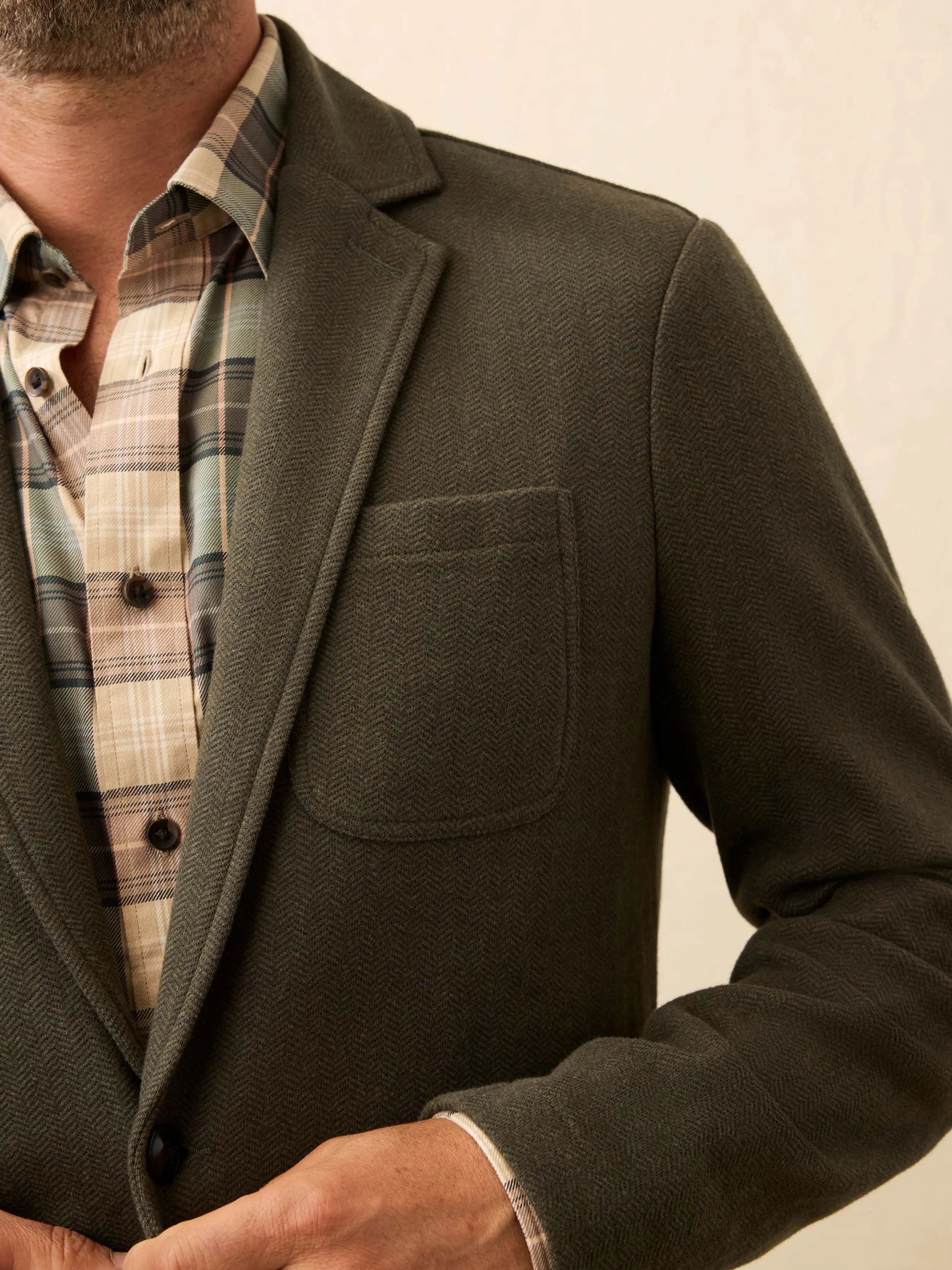 Inlet Knit Tweed Blazer - Olive Lake Herringbone sold by Faherty product image thumbnail 4