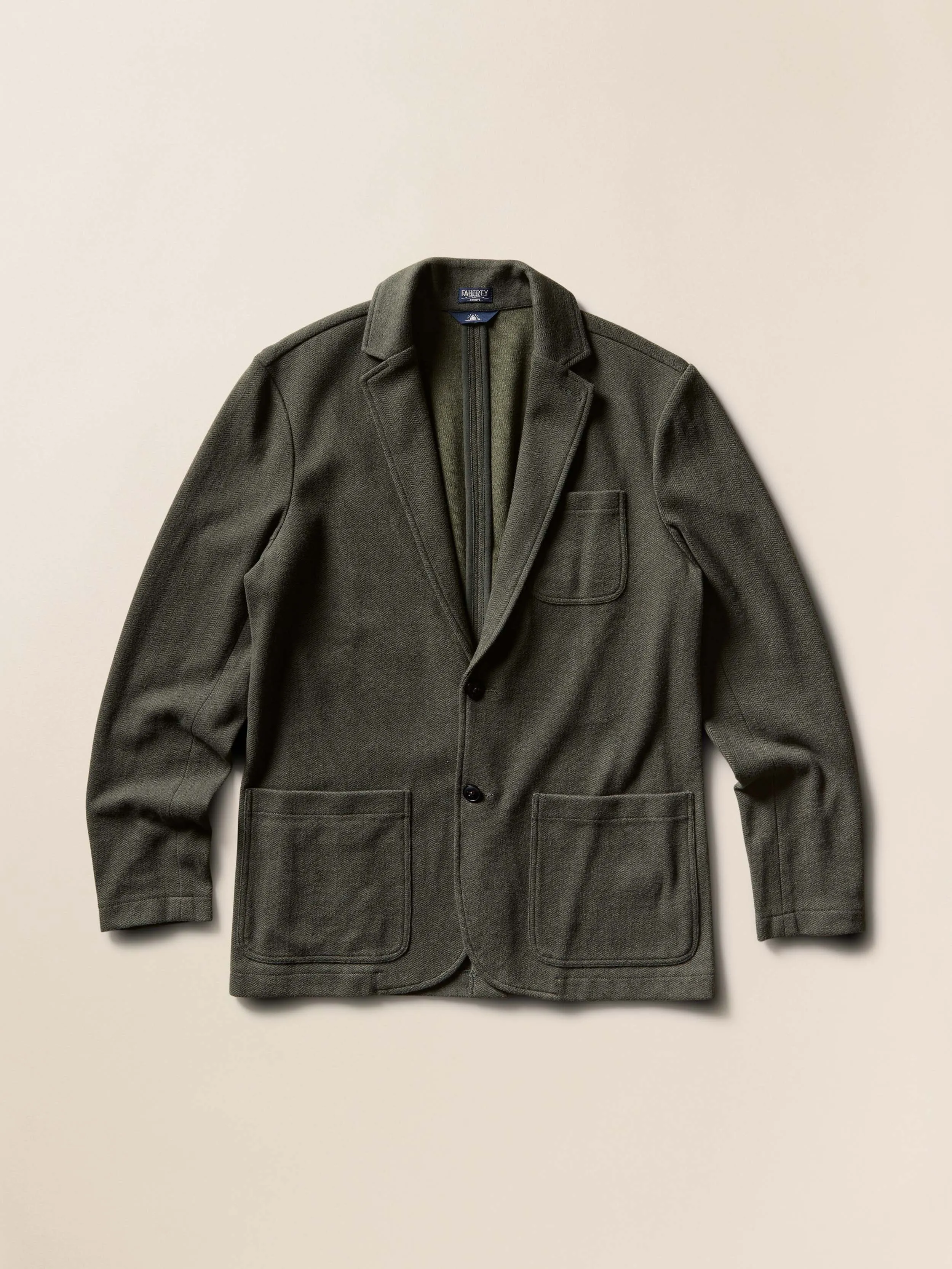 Inlet Knit Tweed Blazer - Olive Lake Herringbone sold by Faherty product image thumbnail 3