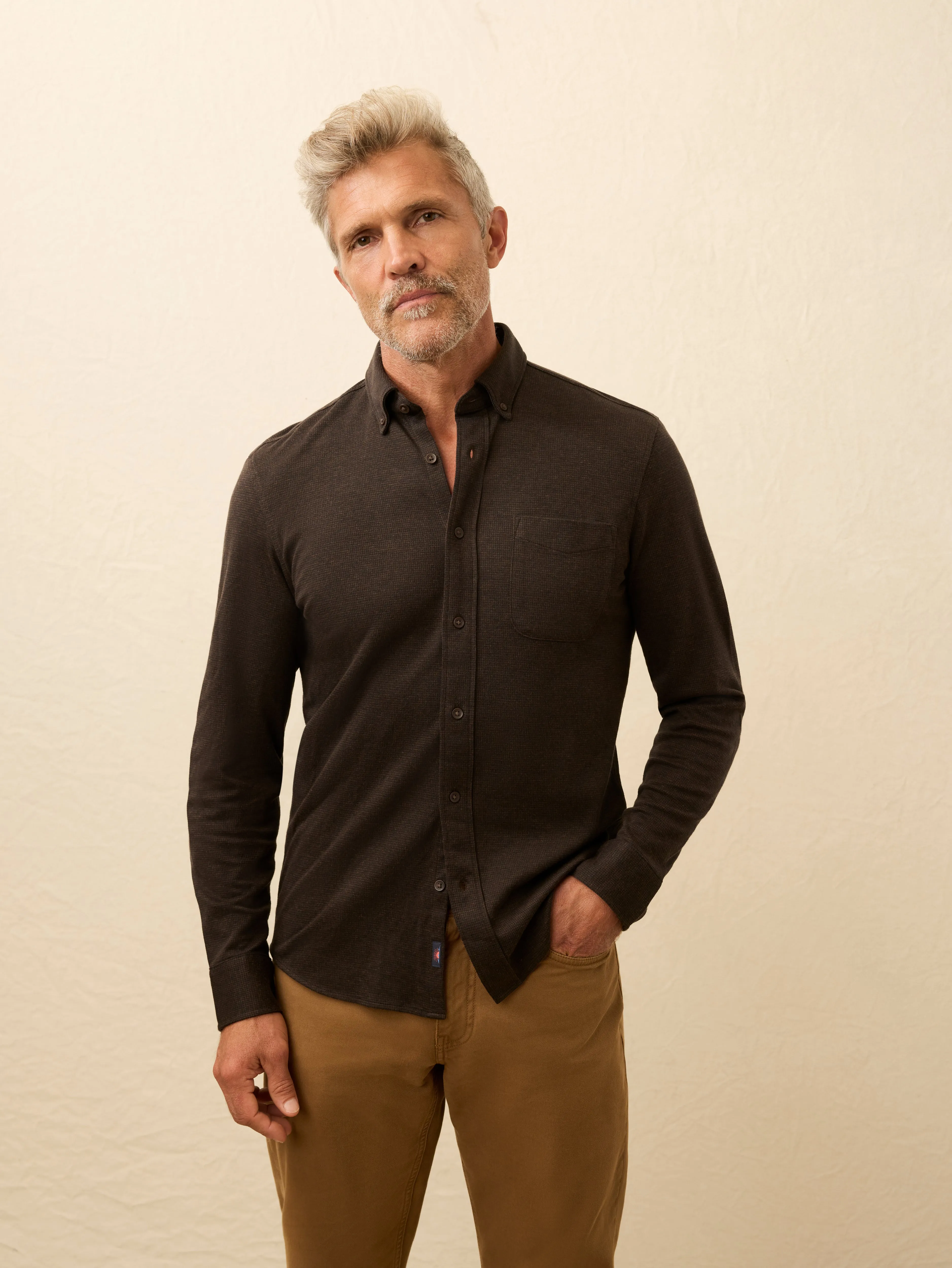 Coastline Knit Shirt - Bear Mountain Houndstooth sold by Faherty