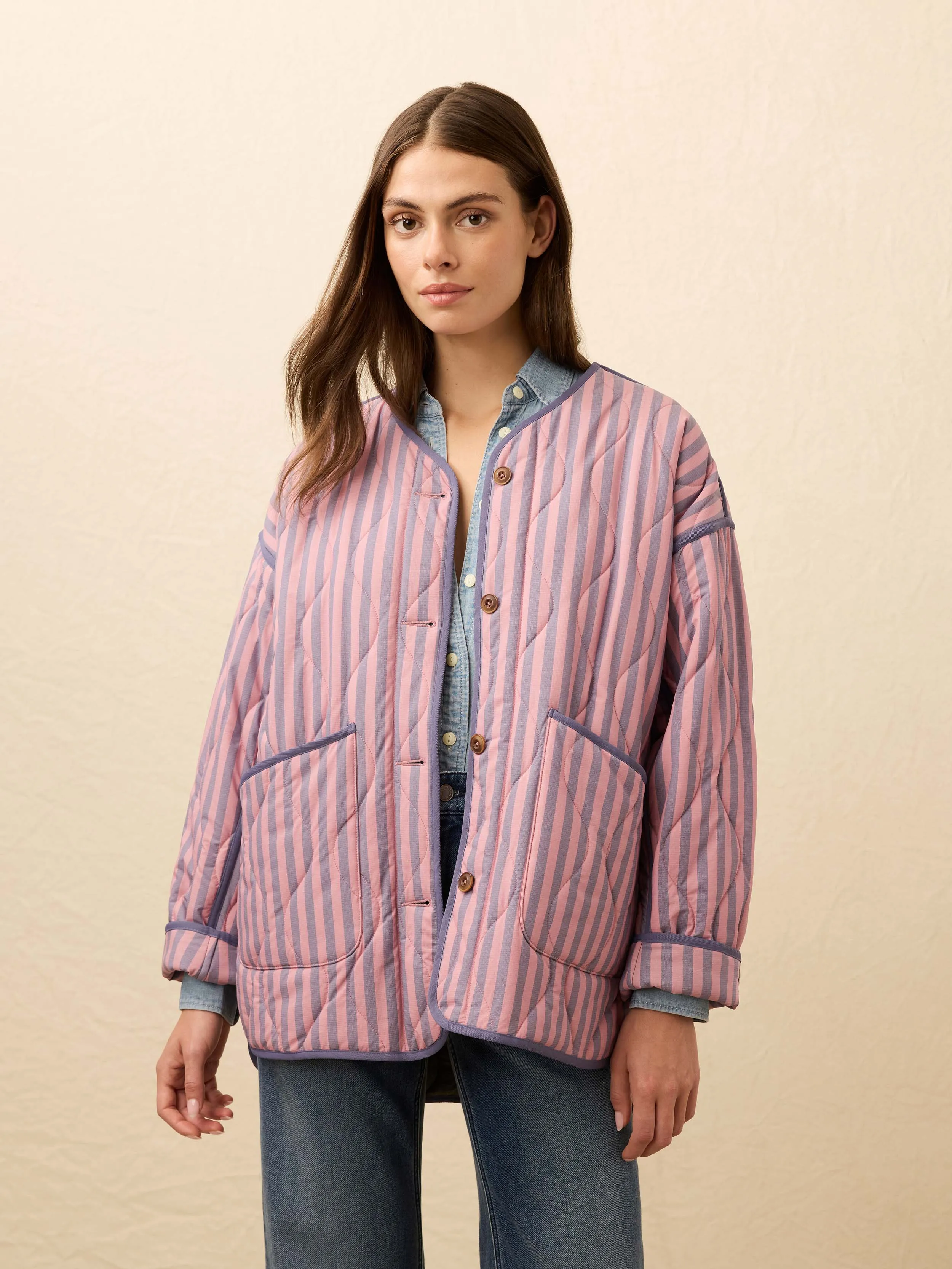Horizon Series Quilted Jacket - Berry Lucy Stripe sold by Faherty product image thumbnail 3