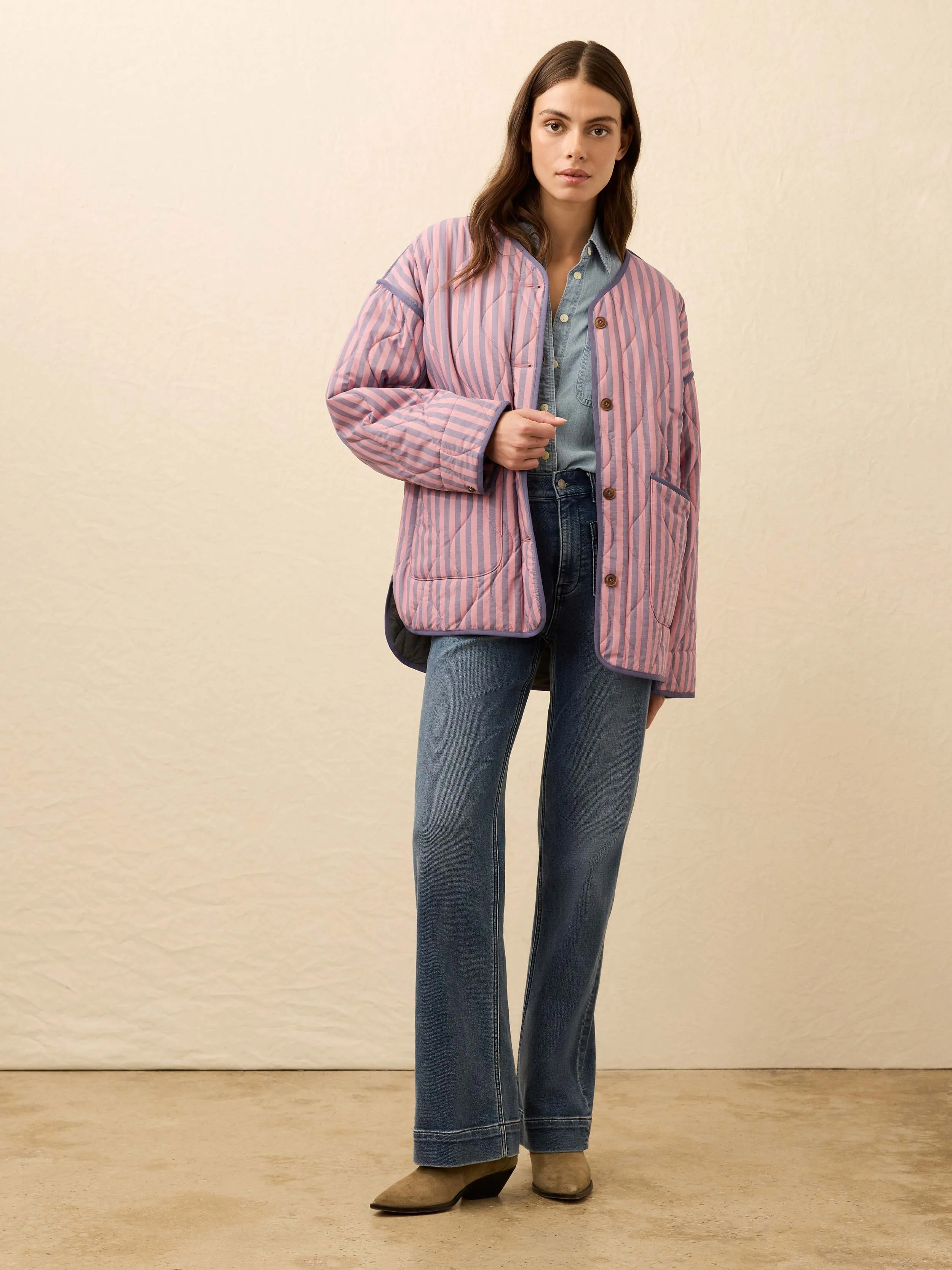 Horizon Series Quilted Jacket - Berry Lucy Stripe sold by Faherty