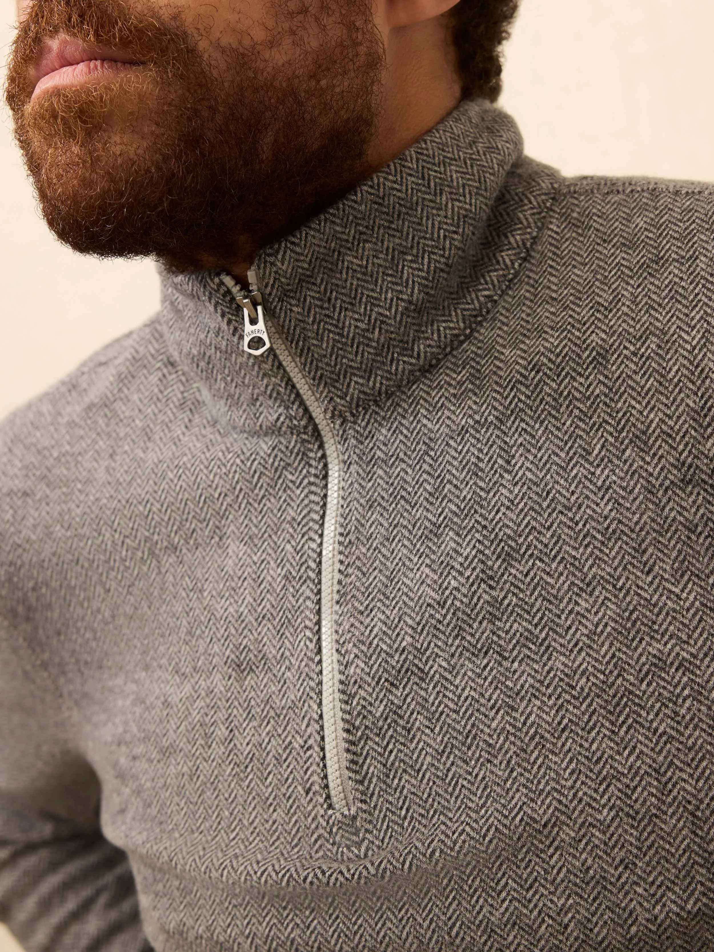 Legend Sweater Quarter Zip - Alpine Grey Herringbone sold by Faherty product image thumbnail 5