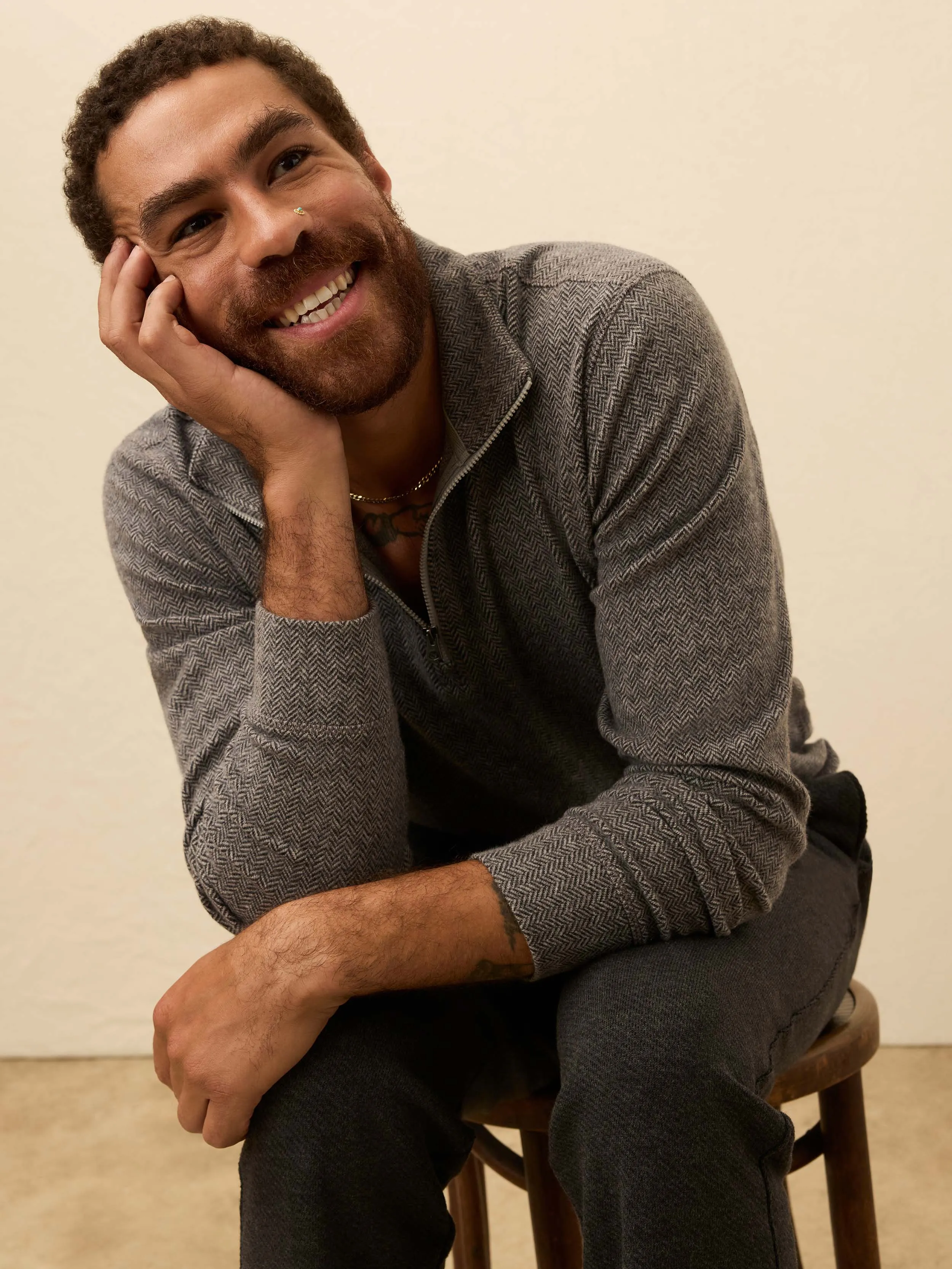 Legend Sweater Quarter Zip - Alpine Grey Herringbone sold by Faherty product image thumbnail 3