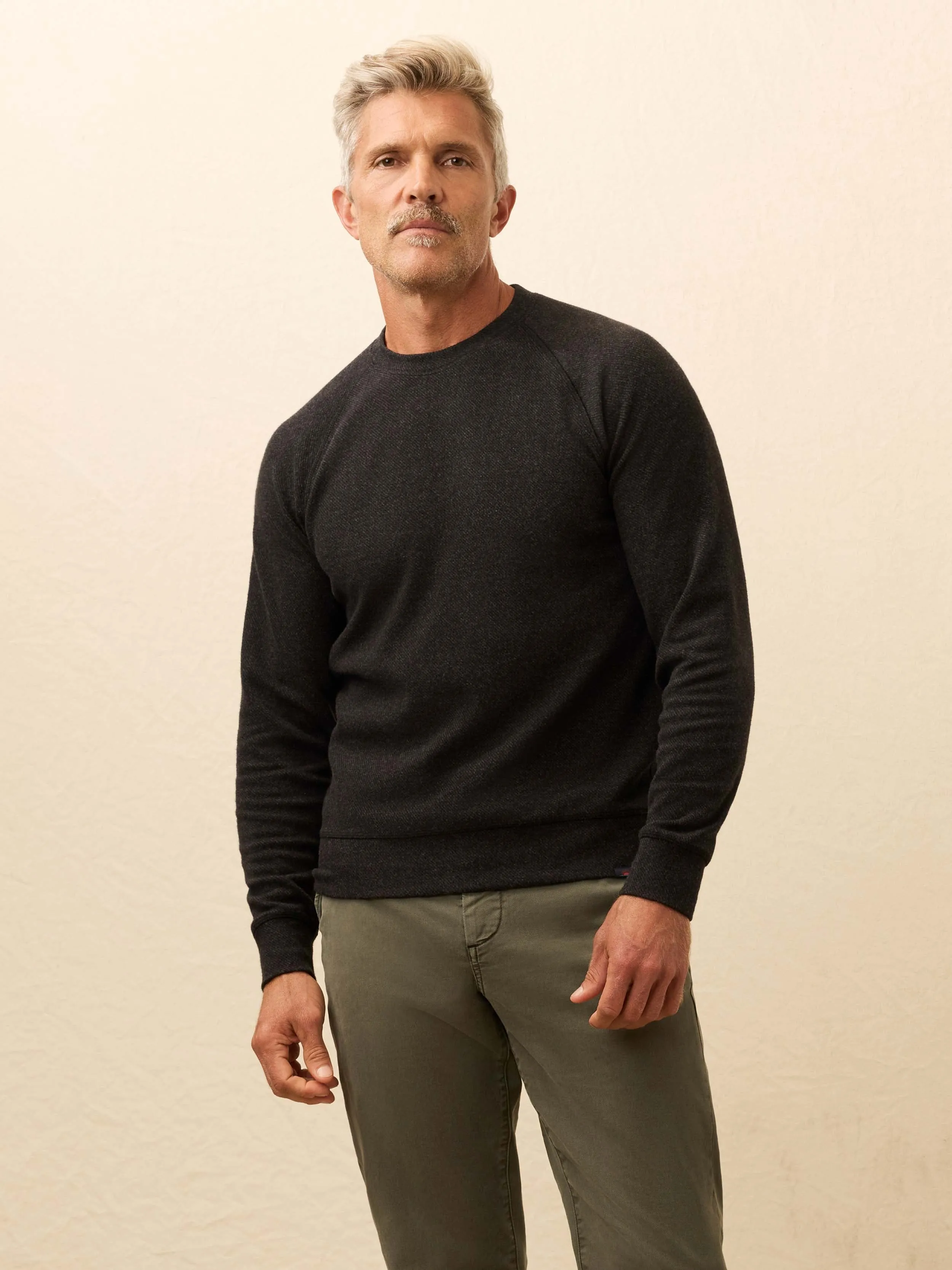 Legend Sweater Crew - Heathered Black Twill sold by Faherty