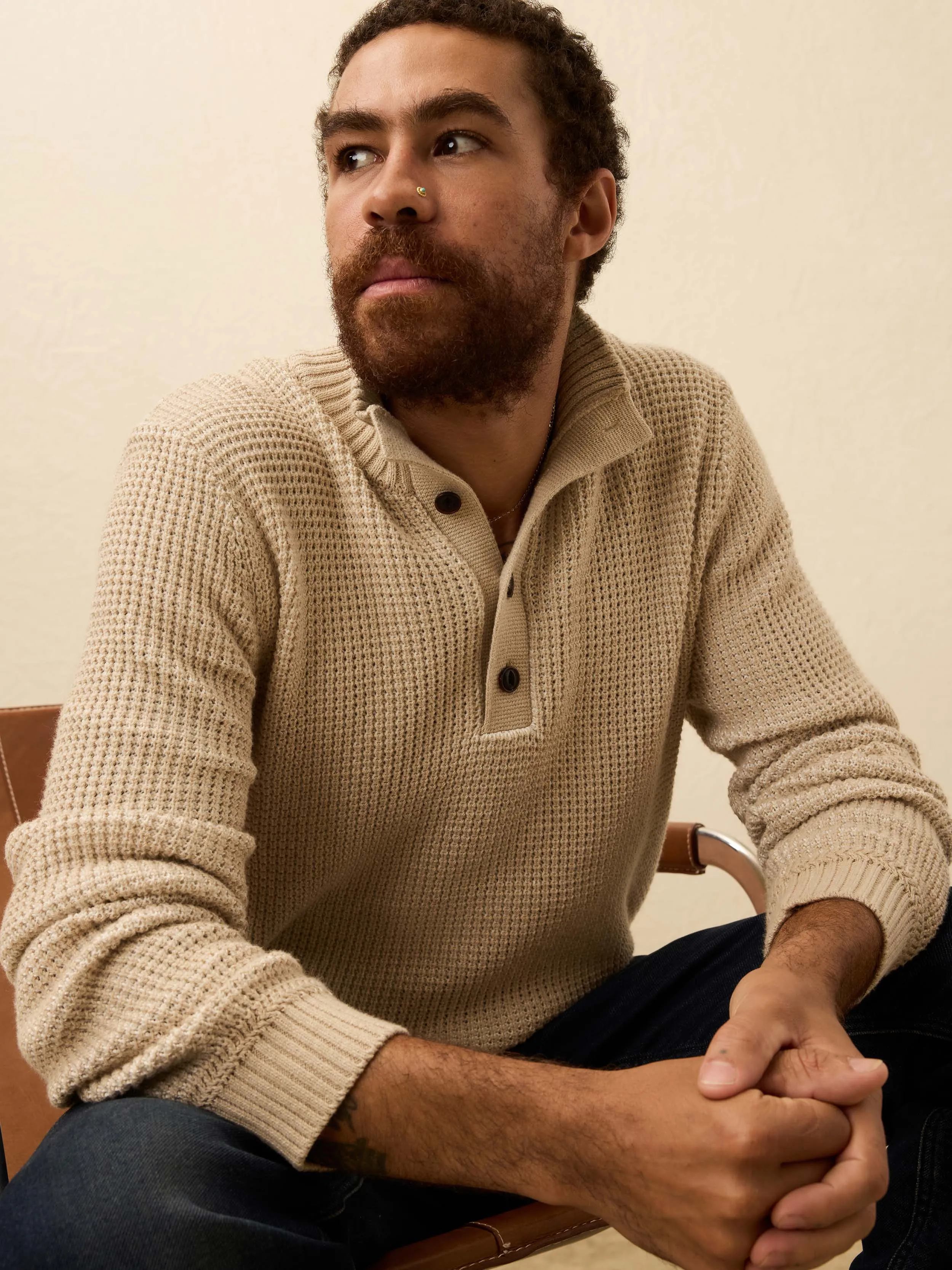 Quarter Button Sweater - Alpine Khaki sold by Faherty product image thumbnail 4