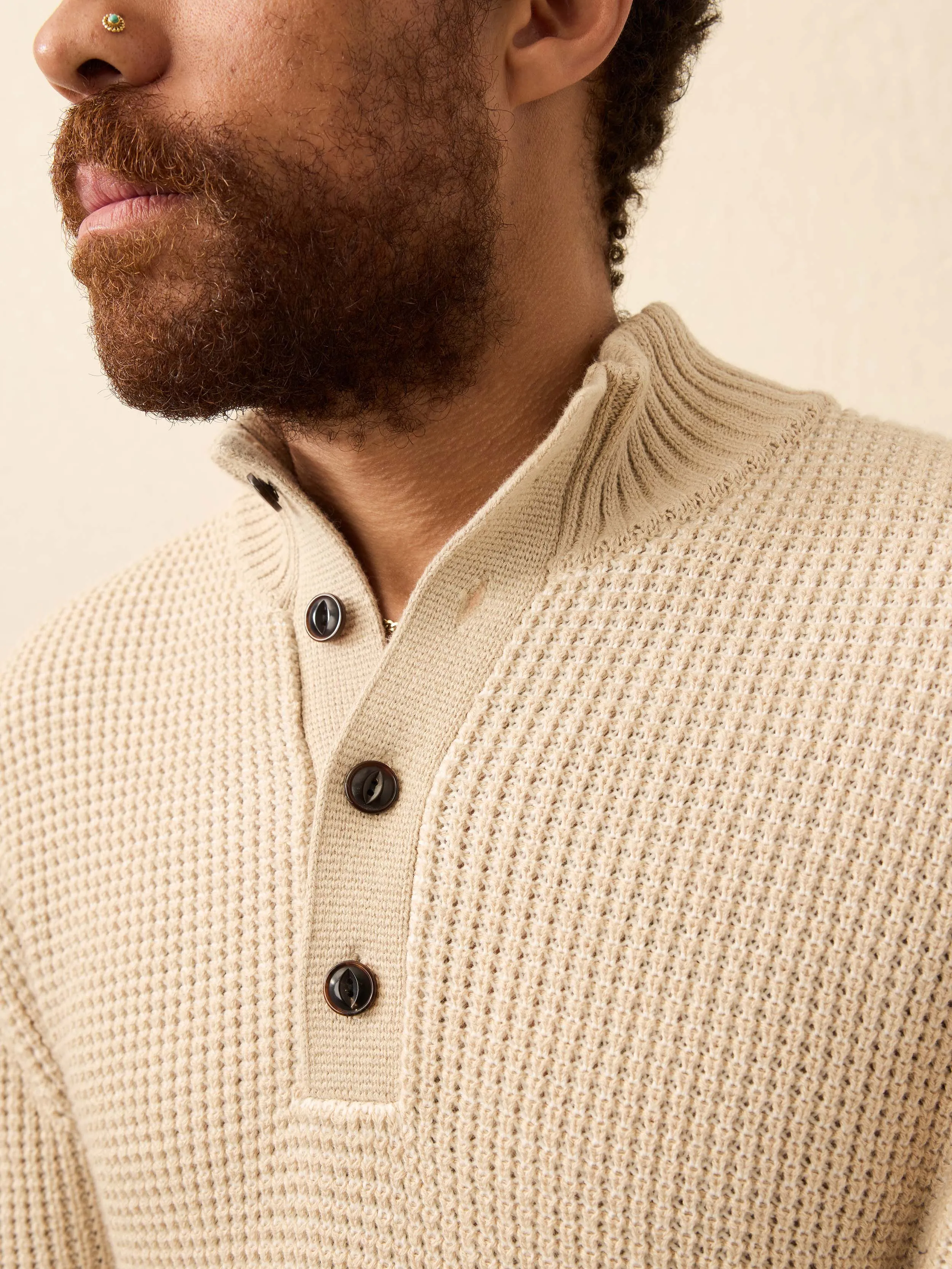 Quarter Button Sweater - Alpine Khaki sold by Faherty product image thumbnail 2