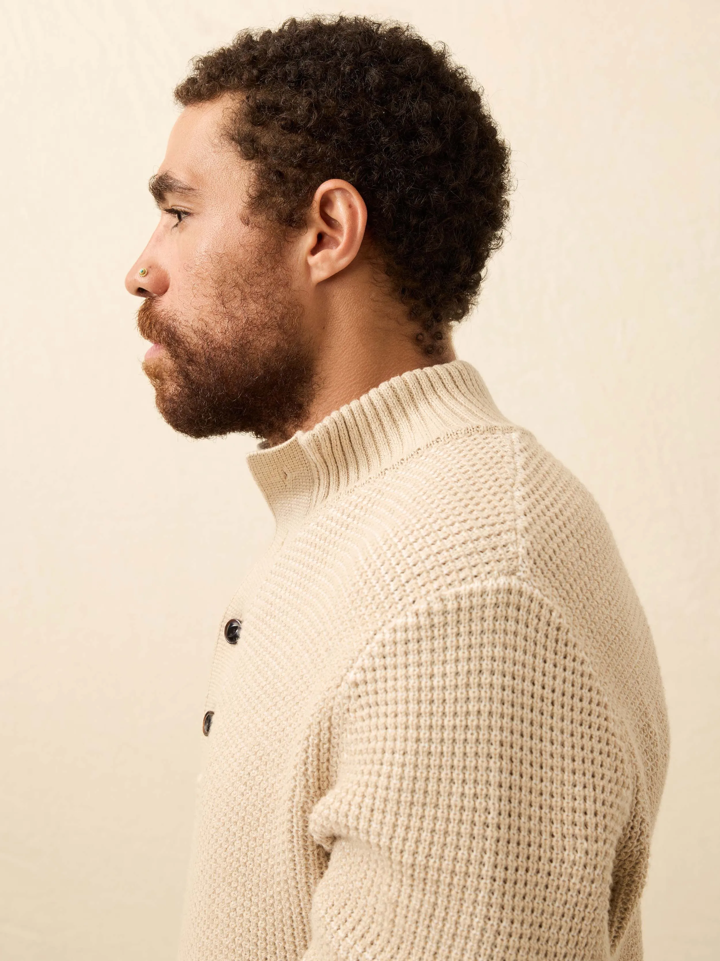 Quarter Button Sweater - Alpine Khaki sold by Faherty product image thumbnail 3