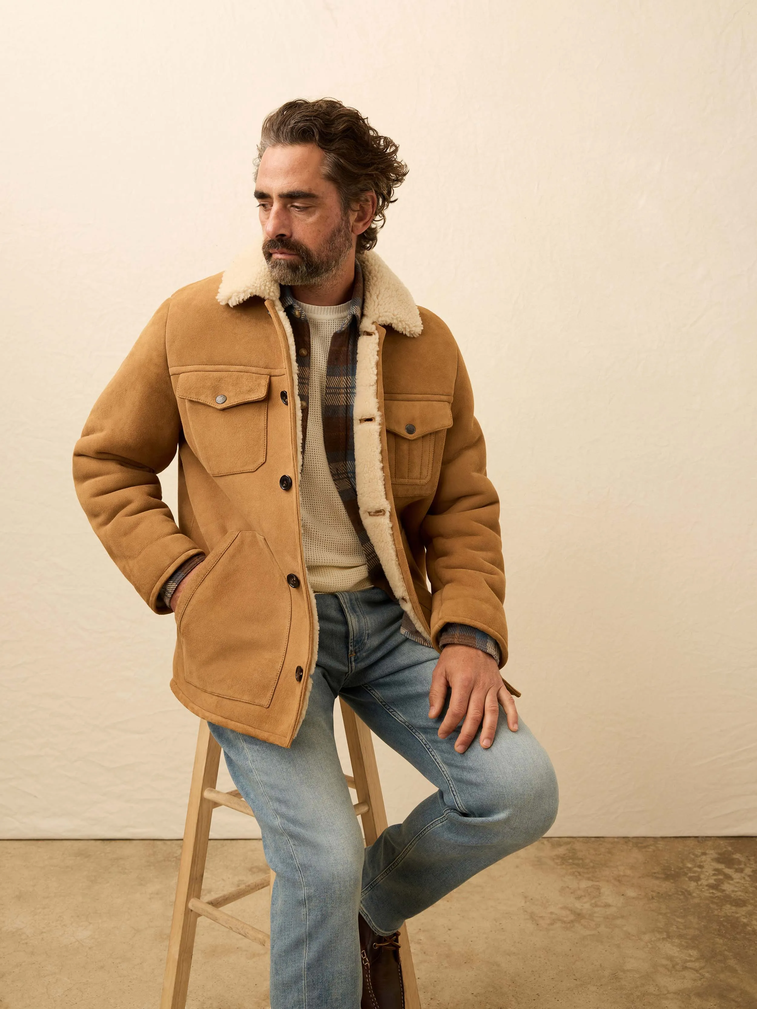 Shearling Coat - Eagle River Brown sold by Faherty product image thumbnail 3
