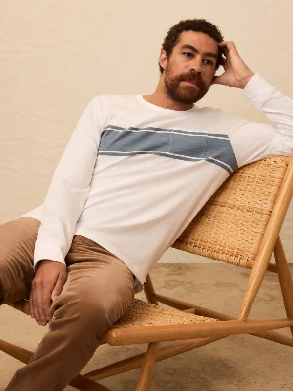 Long-Sleeve Sunwashed Pocket Tee - White Surf Stripe sold by Faherty