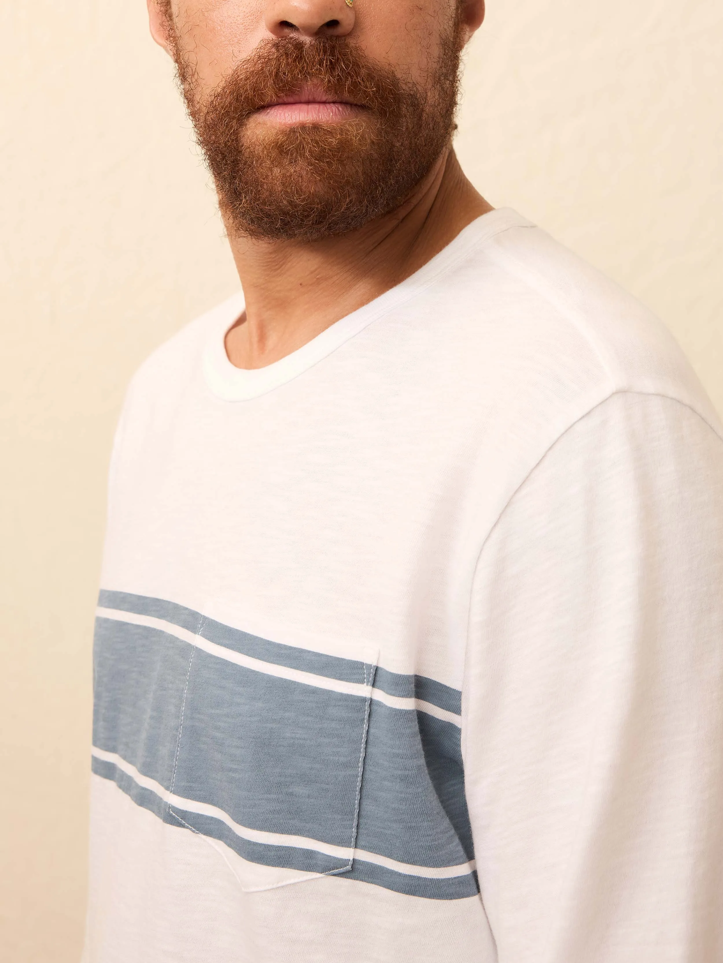 Long-Sleeve Sunwashed Pocket Tee - White Surf Stripe sold by Faherty product image thumbnail 2