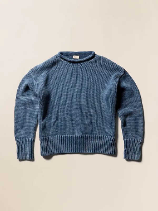 Sunwashed Cotton Roll Neck Sweater - Blue made by Faherty