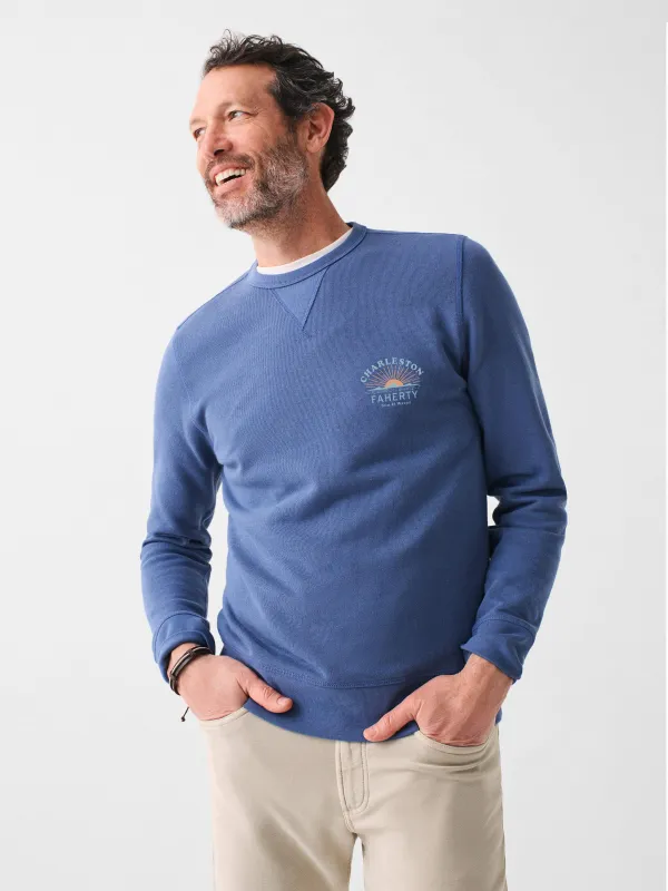 Charleston Long Sleeve Terry Crewneck - Faded Navy sold by Faherty