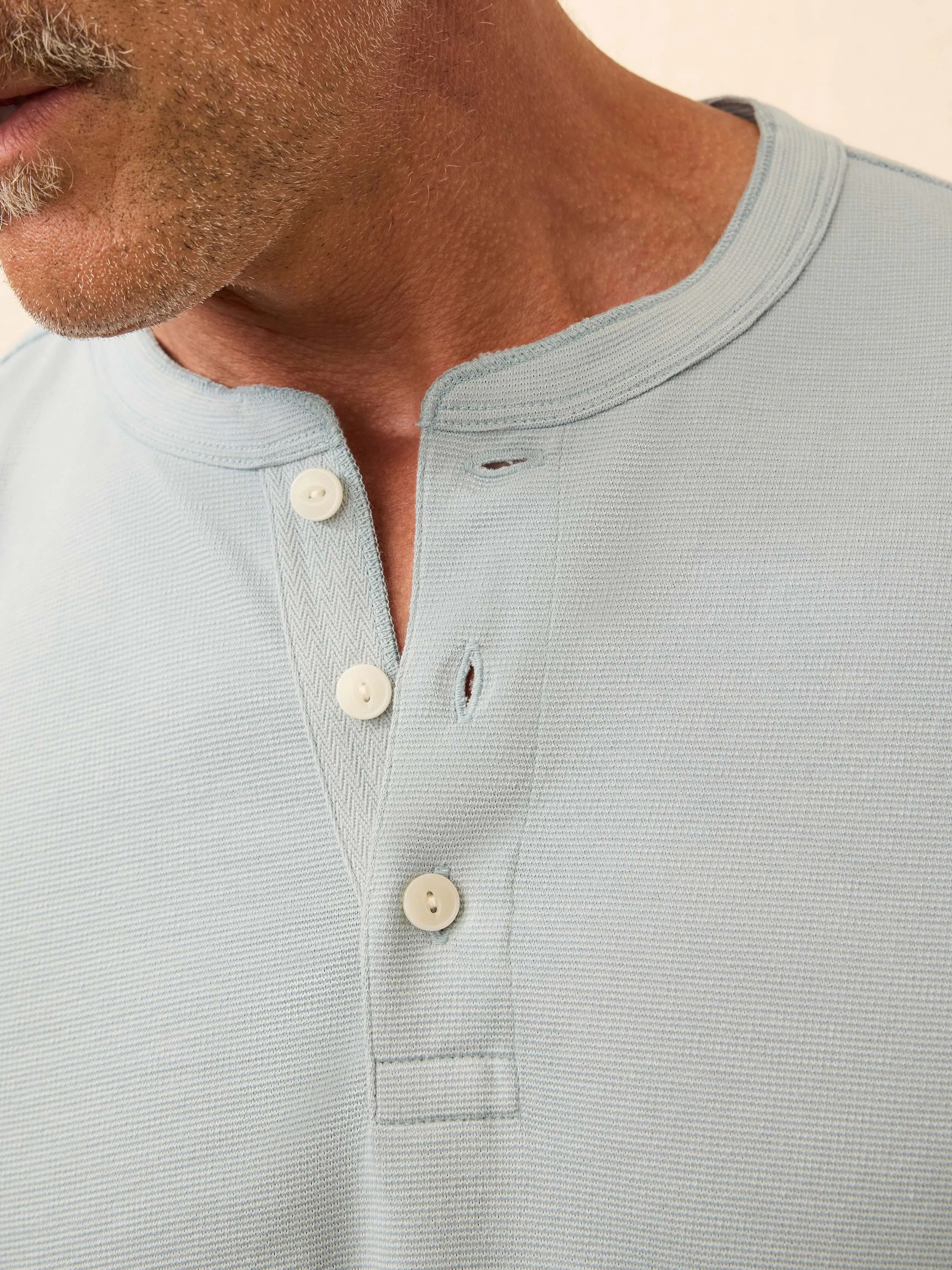 Long-Sleeve Waffle Henley - Alaskan Blue sold by Faherty product image thumbnail 5
