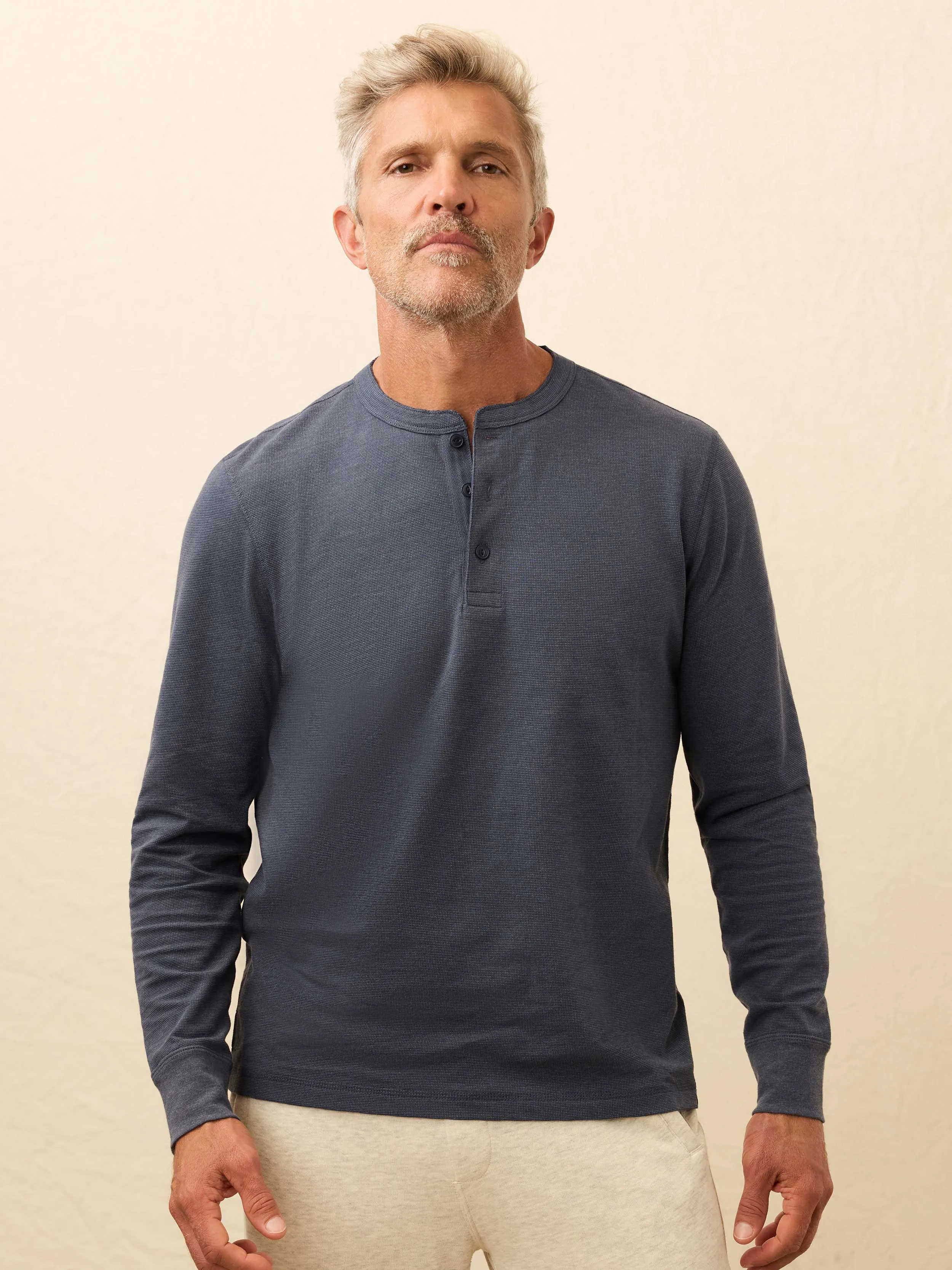 Long-Sleeve Waffle Henley - Blue Nights sold by Faherty