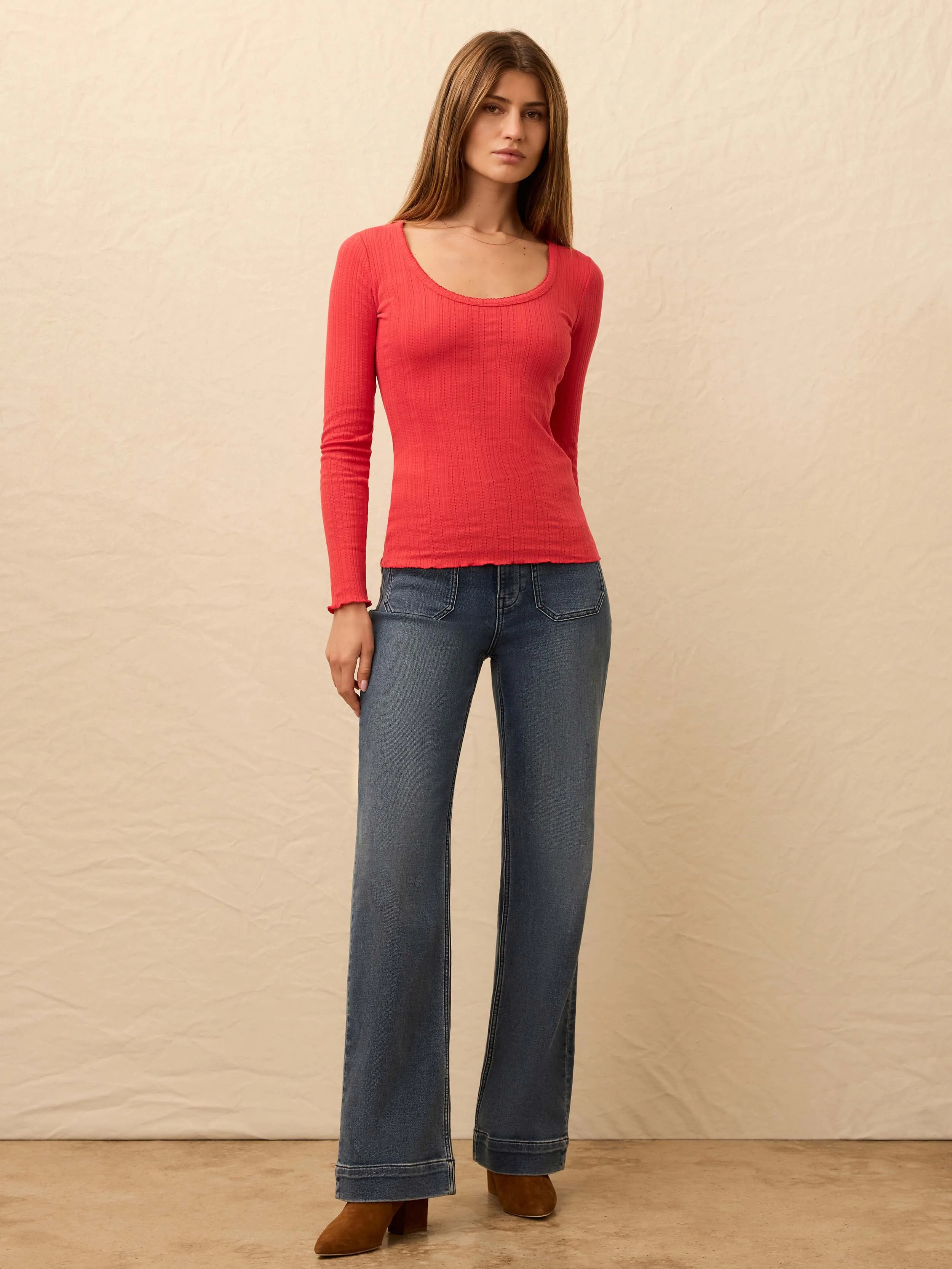 Paradise Pointelle Scoop Neck - Tomato sold by Faherty product image thumbnail 3